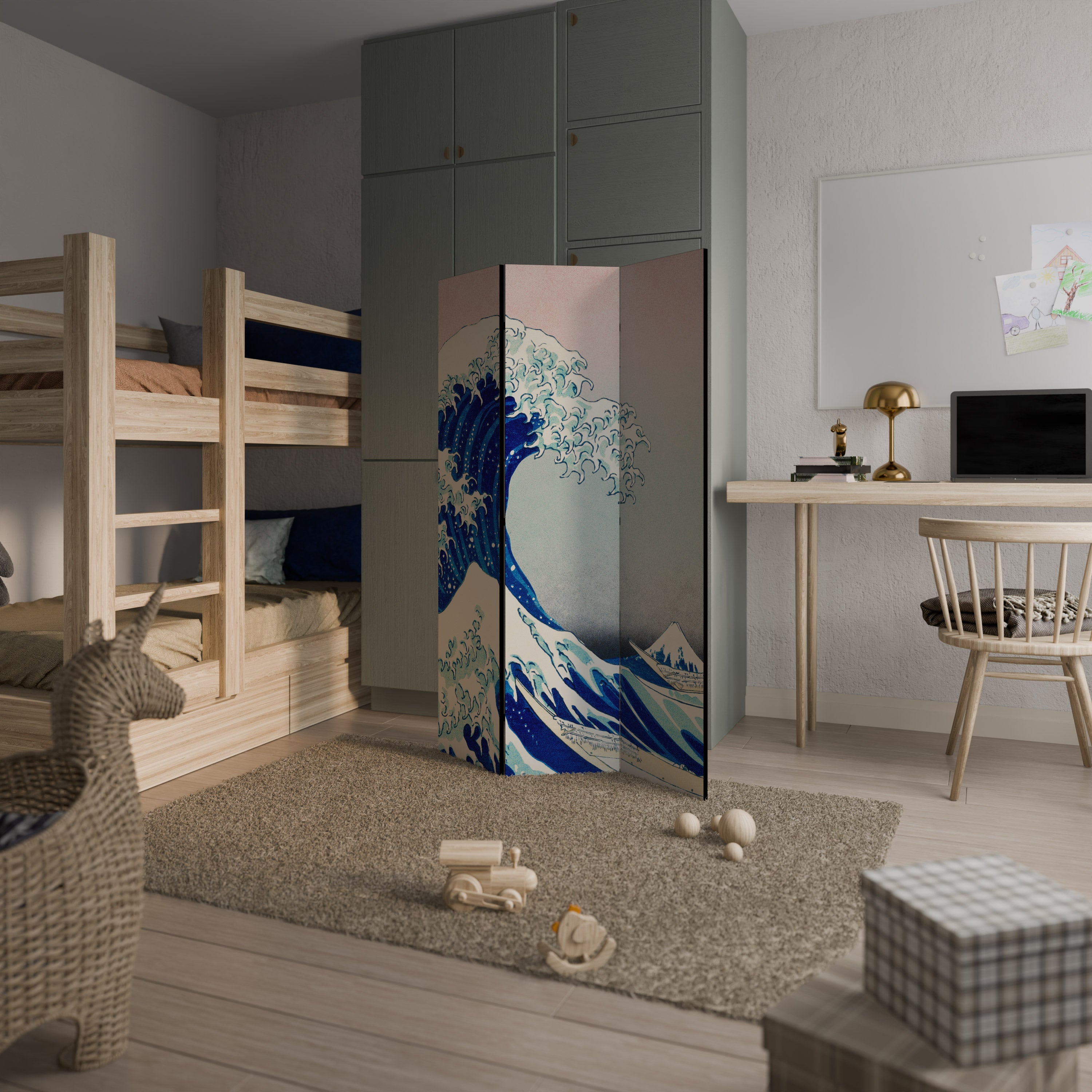 THE GREAT WAVE Decorative 3-Panel Room Divider