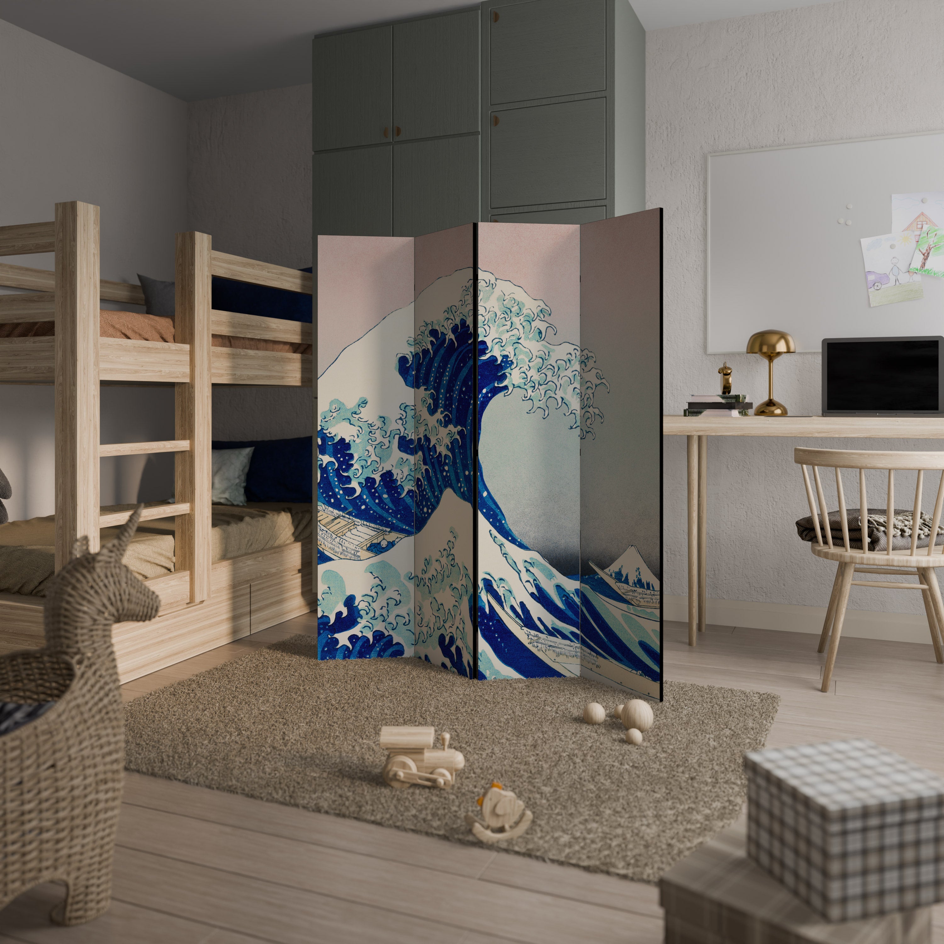 THE GREAT WAVE Decorative 4-Panel Room Divider