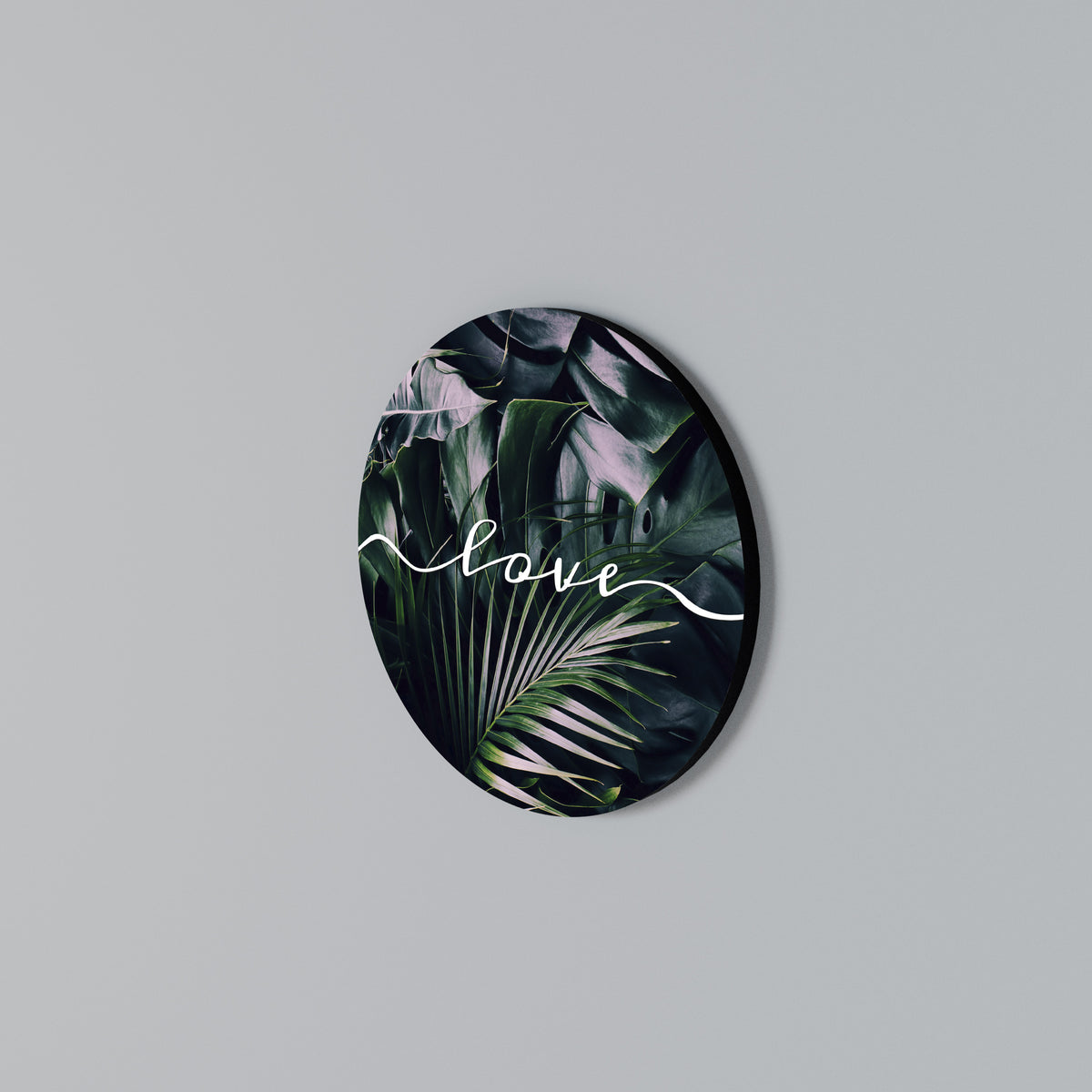 LOVE IN LEAVES Round Wall Art