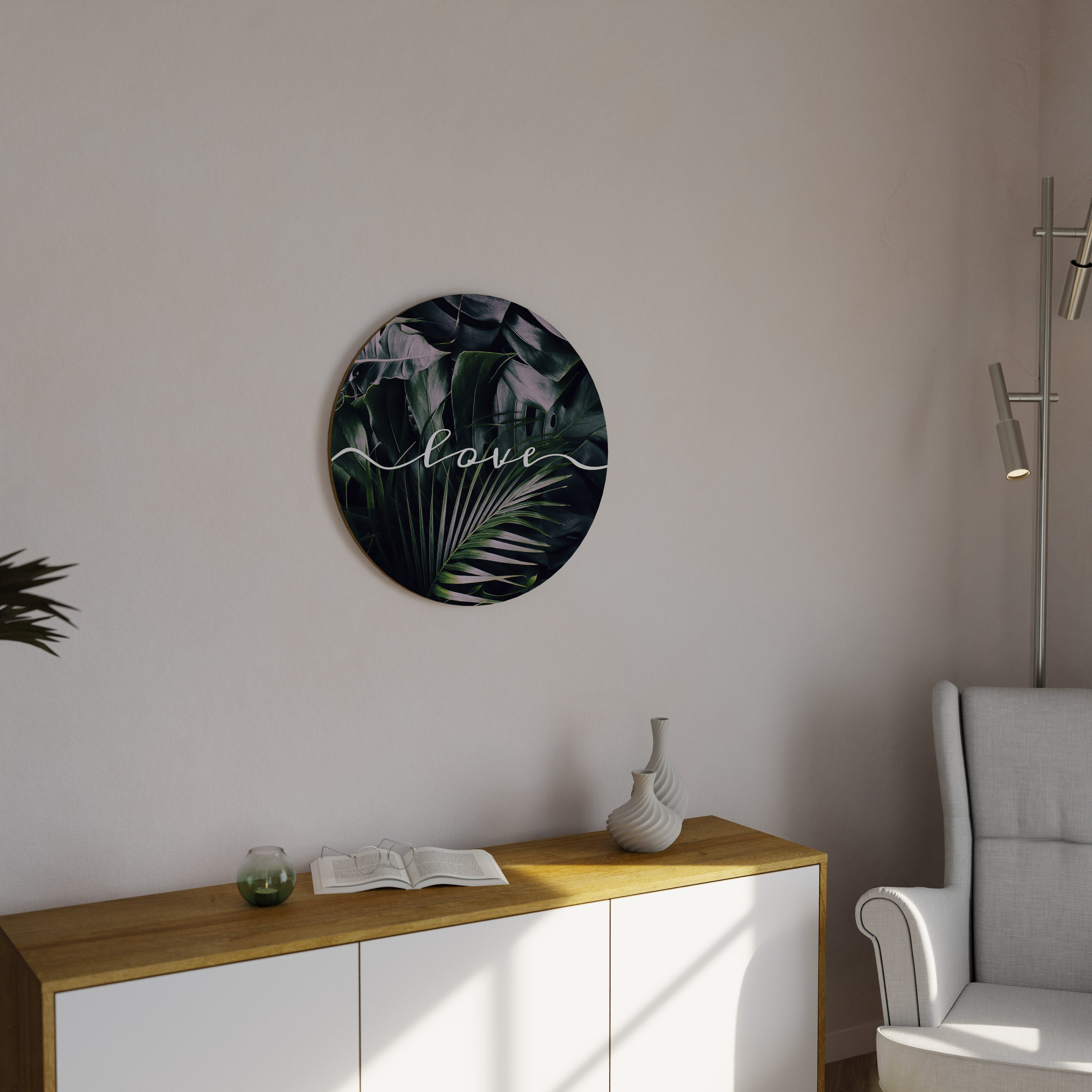AMOR EN HOJAS Arte de pared redondo