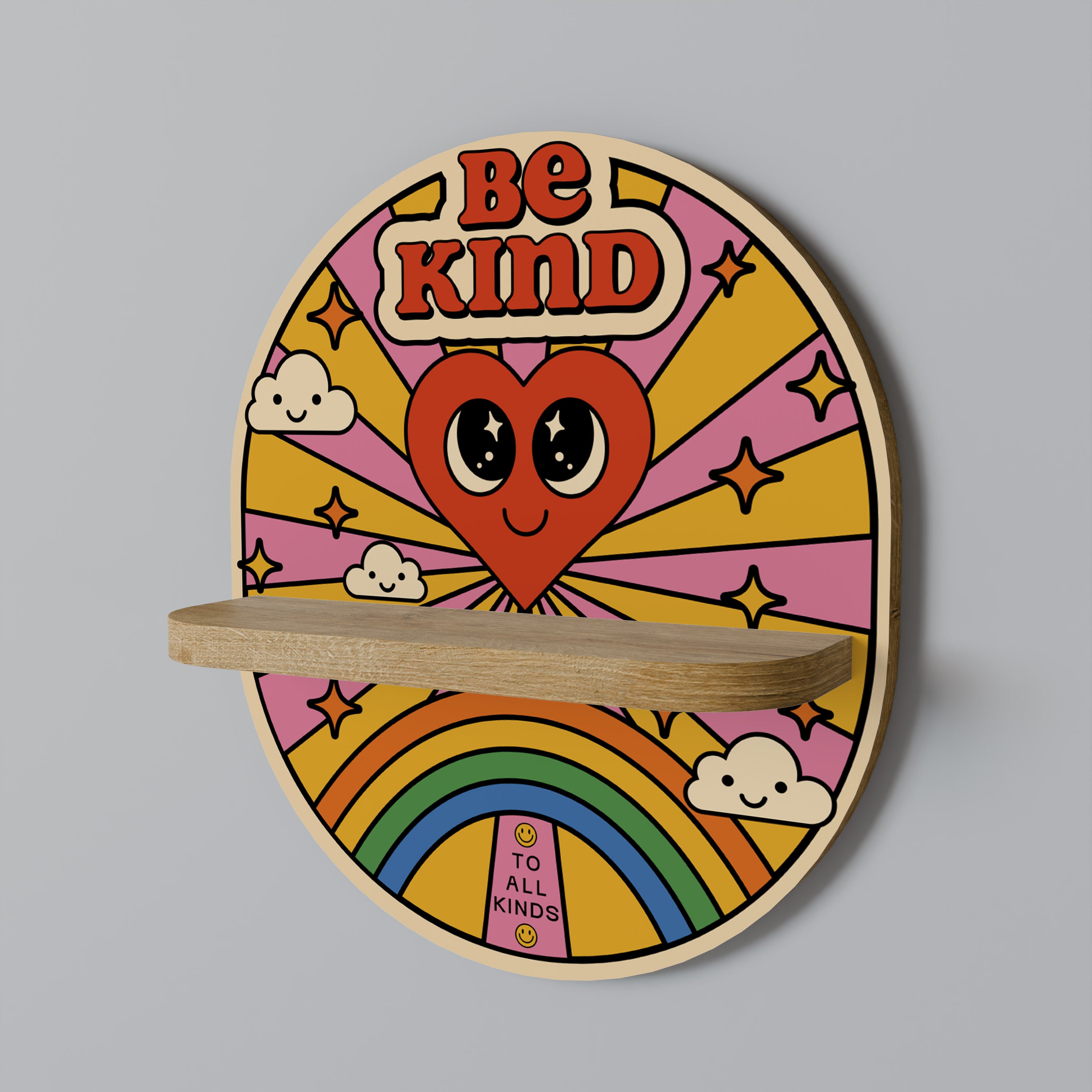 BE KIND Oval Art Shelf In Oak Effect