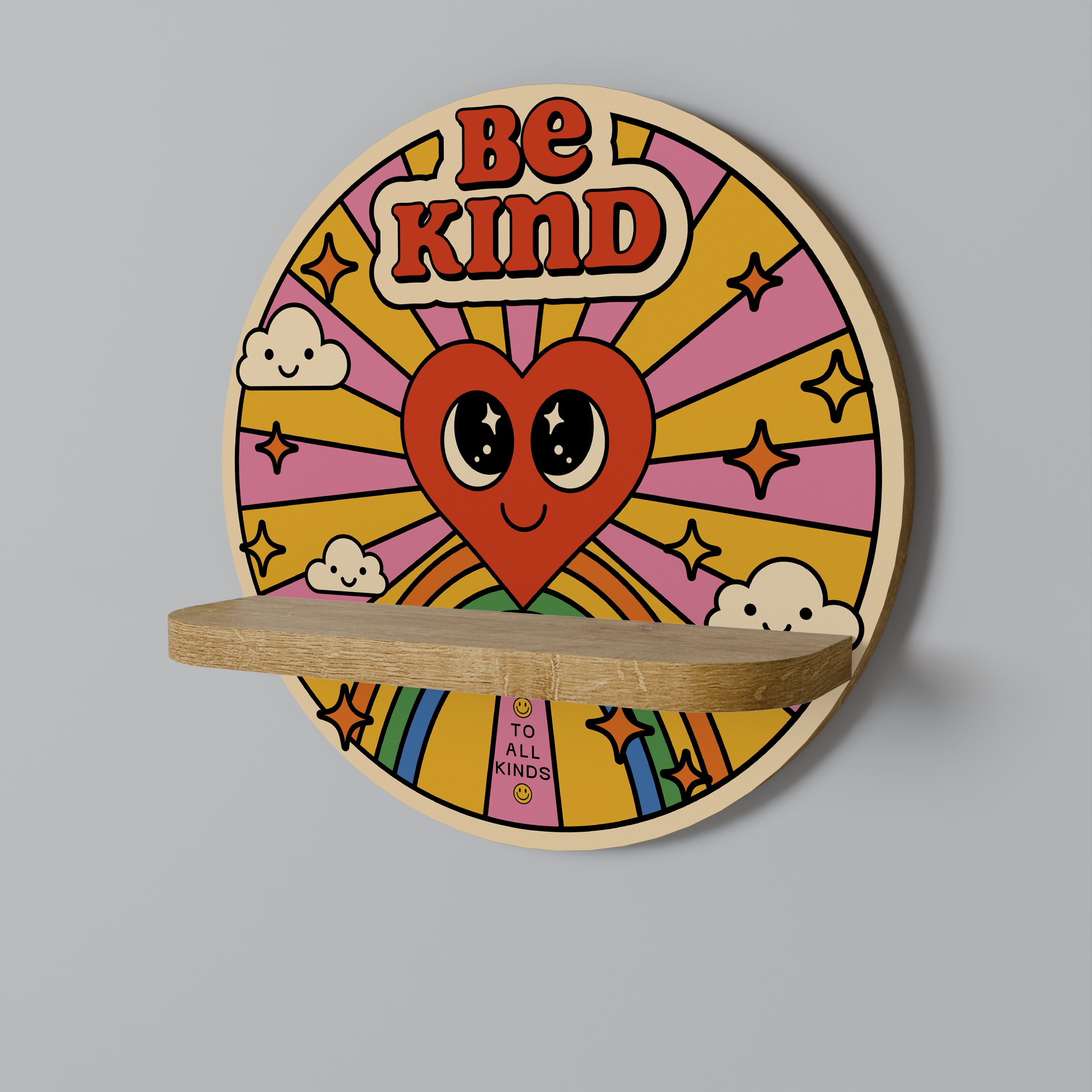 BE KIND Round Art Shelf In Oak Effect