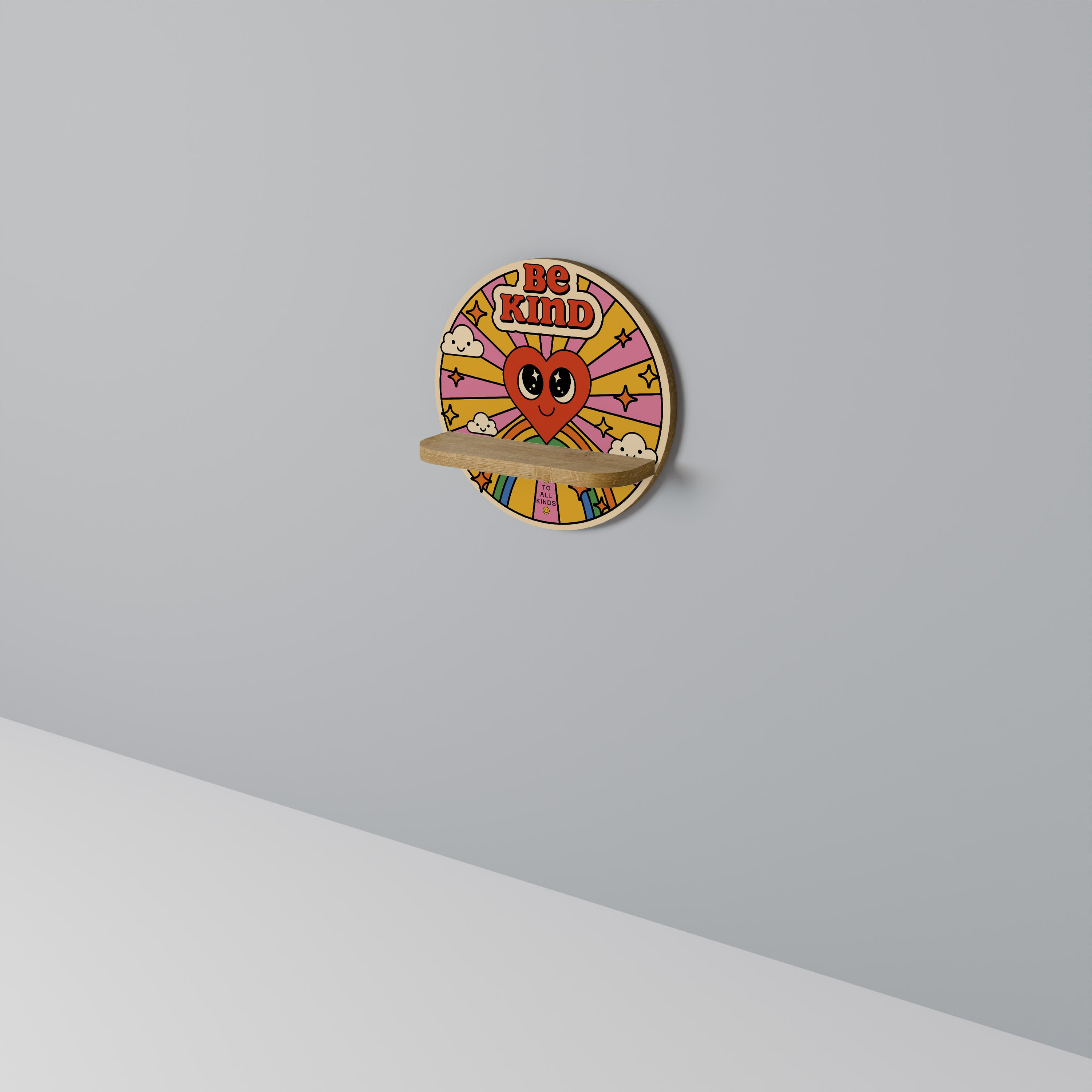 BE KIND Round Art Shelf In Oak Effect