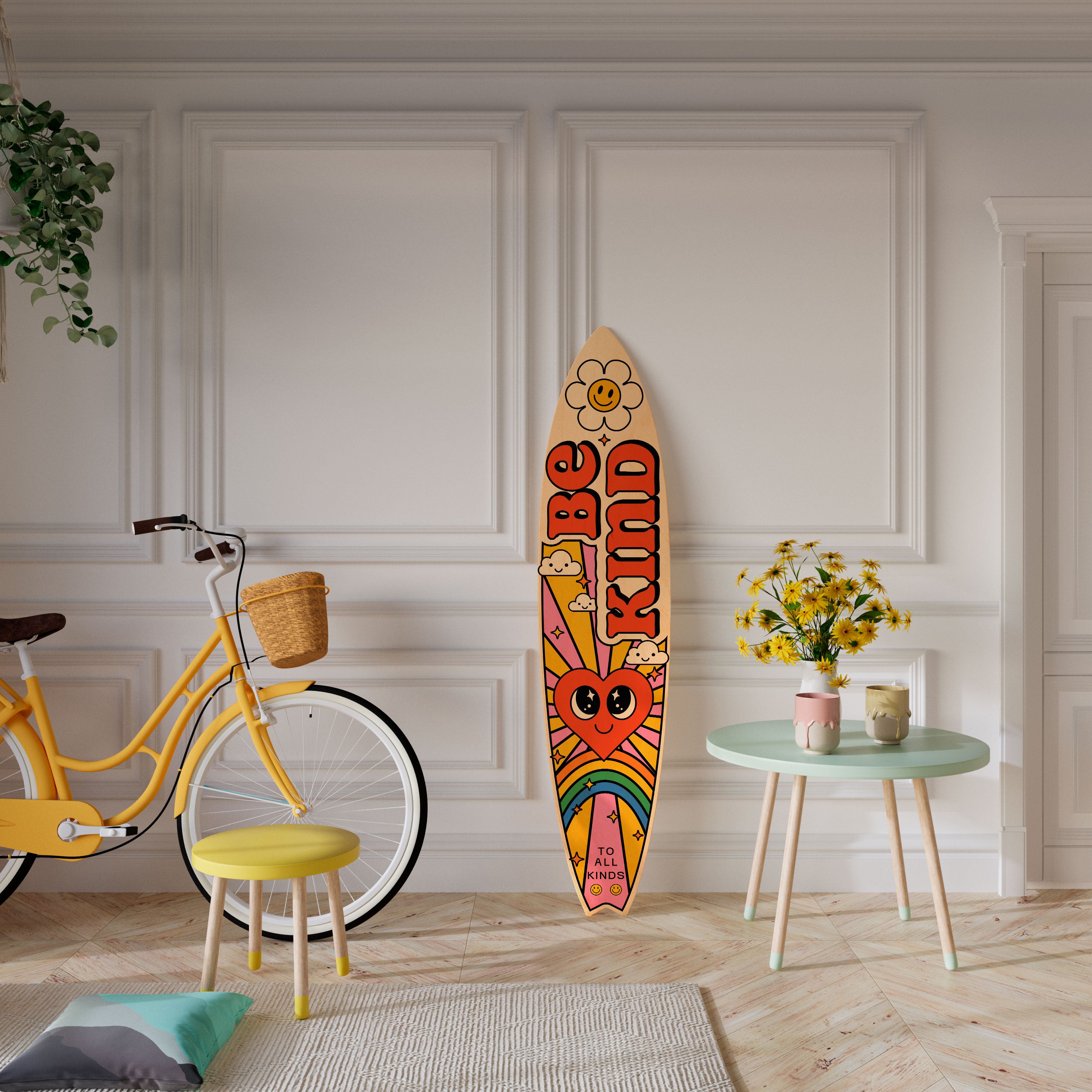 BE KIND Panel decorativo de tabla de surf