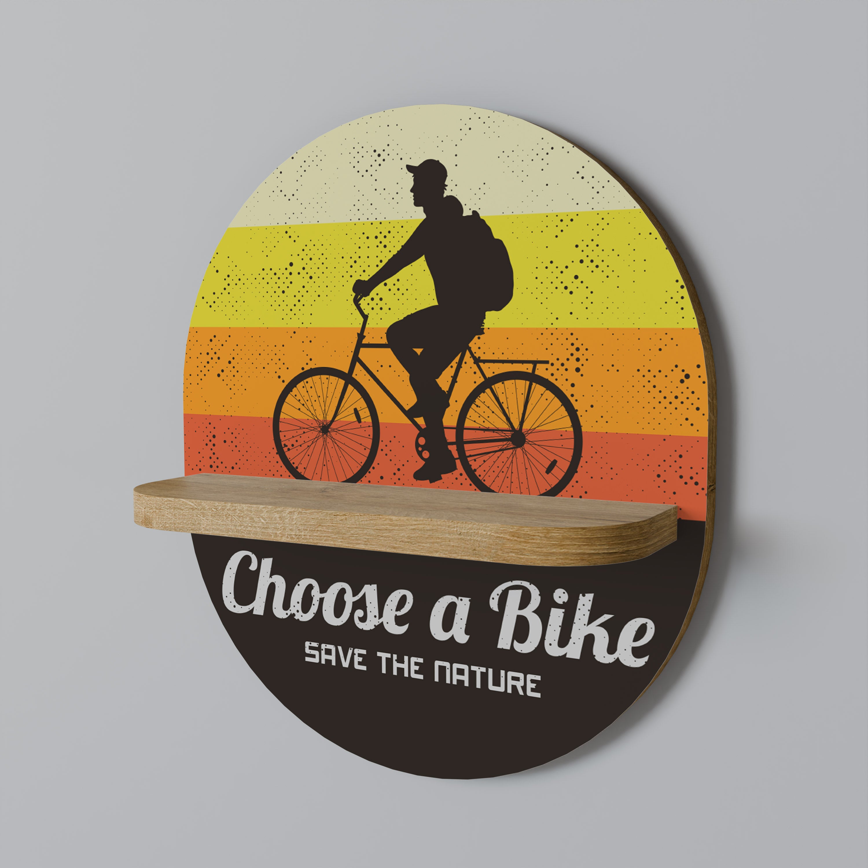 Estantería de arte ovalada CHOOSE A BIKE con efecto roble
