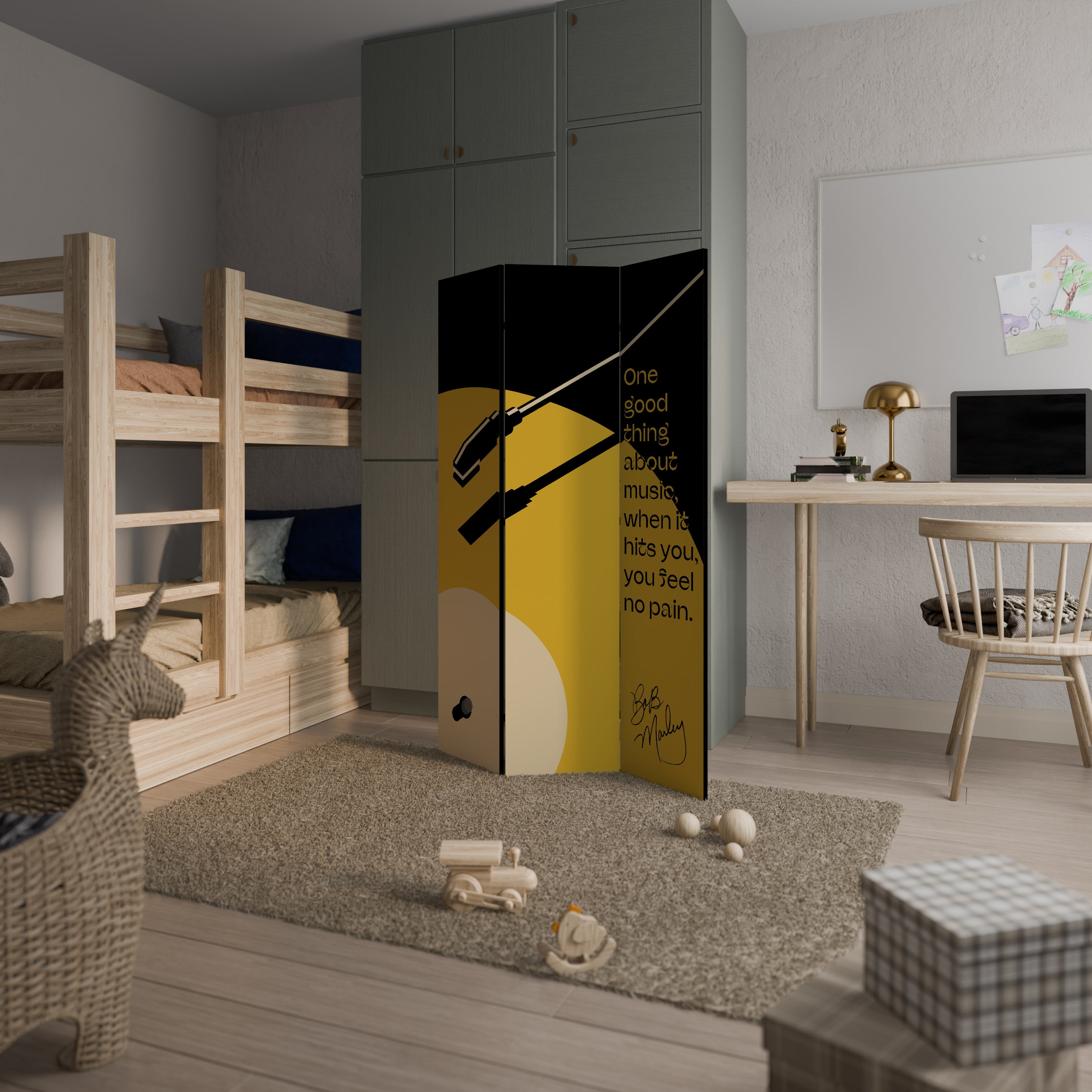 MUSIC - NO PAIN Biombo de 3 paneles