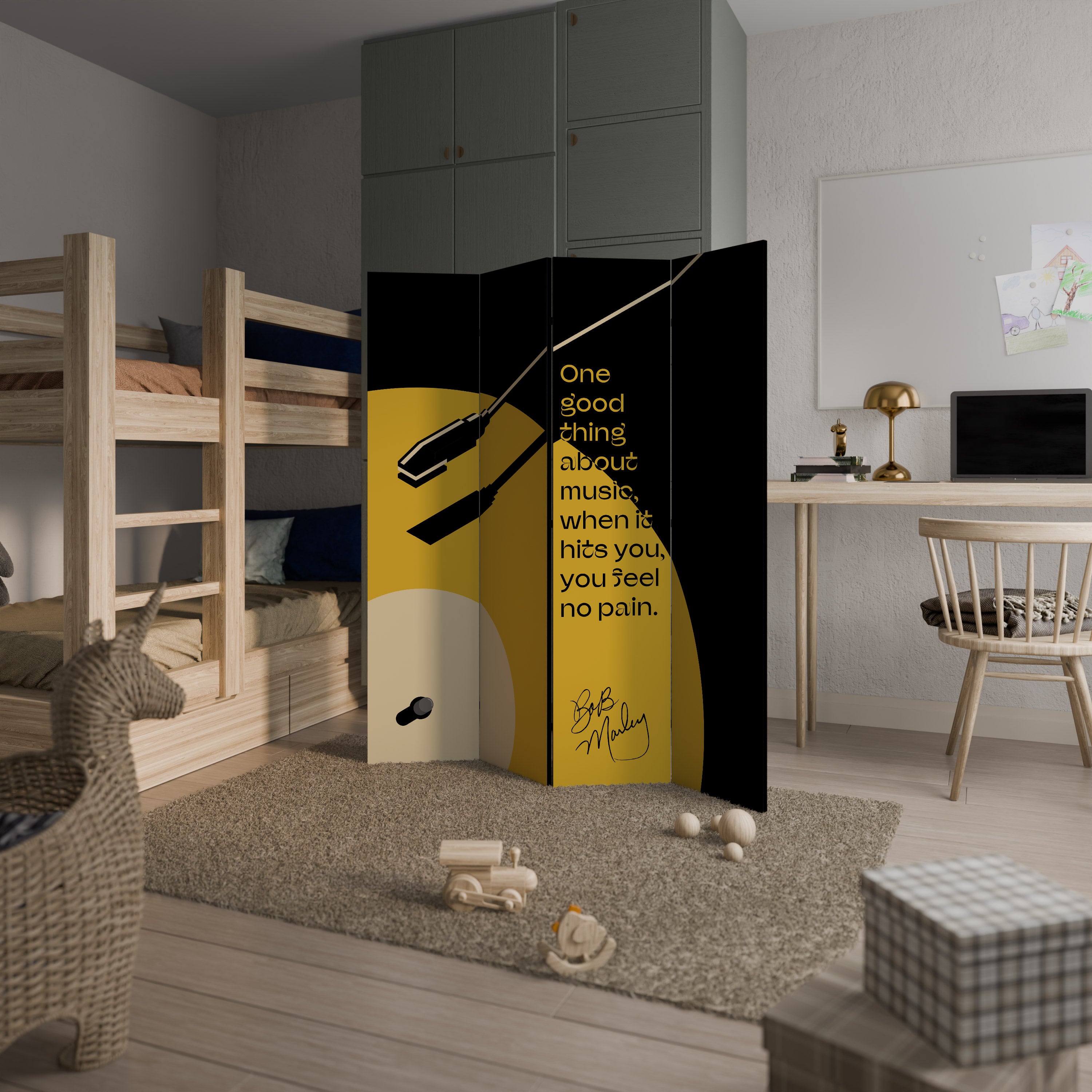 MUSIC - NO PAIN Biombo de 4 paneles