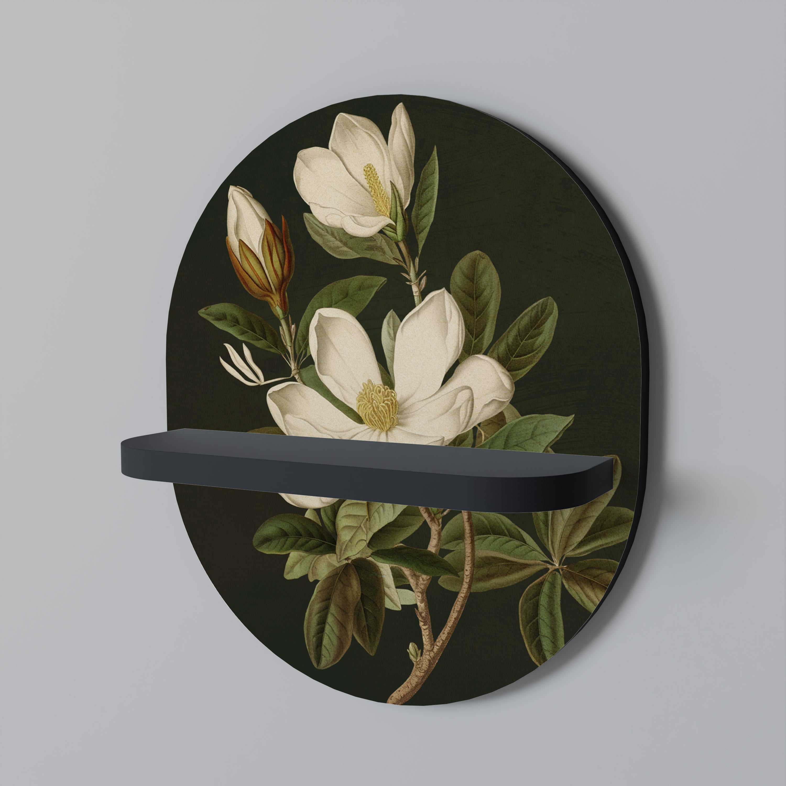 Estantería de arte ovalada FLORAL NOIR con acabado negro