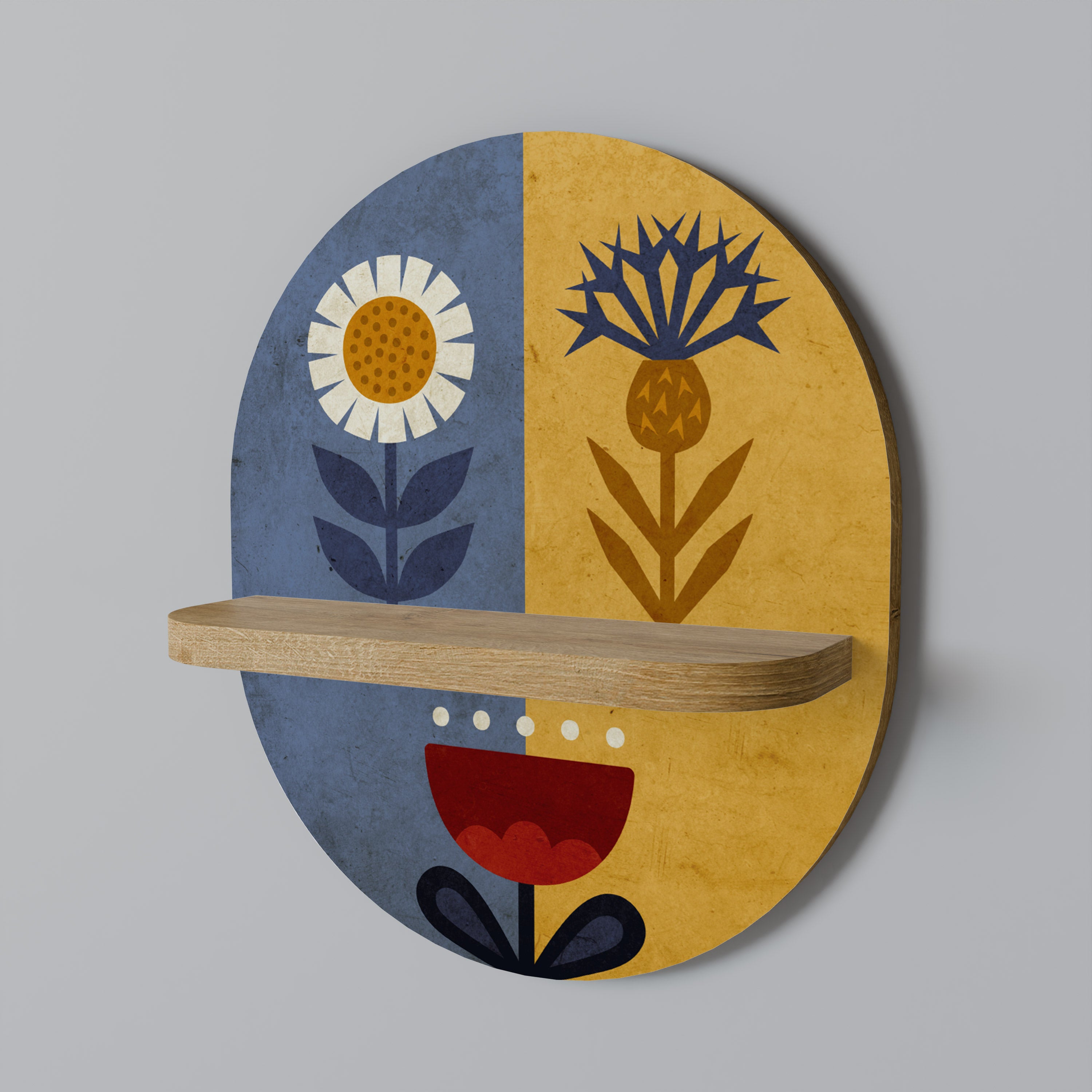Estantería de arte ovalada SCANDIC FLORET con efecto roble