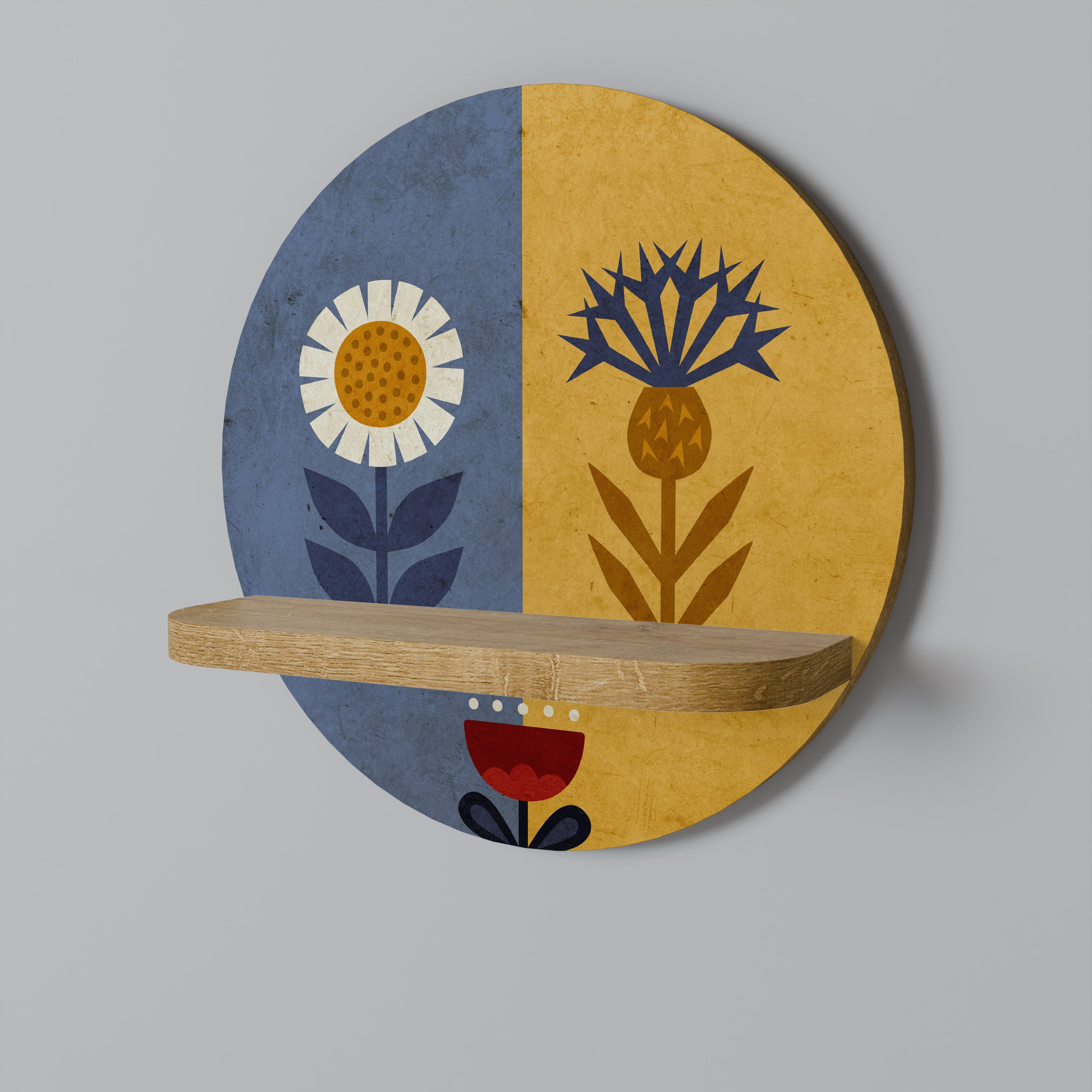Estantería artística redonda SCANDIC FLORET con efecto roble