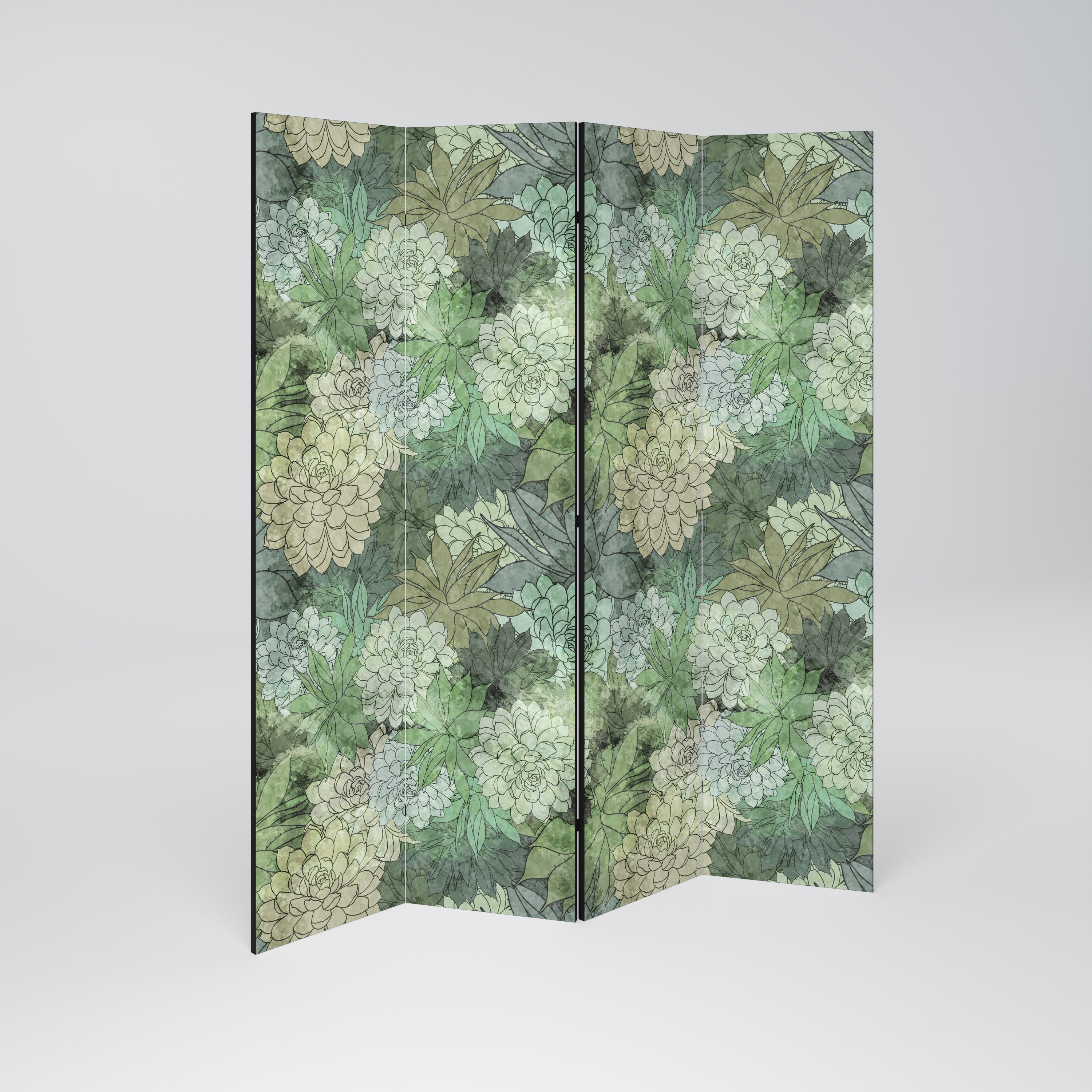 SUCCULENT CLUSTER Decorative 4-Panel Room Divider