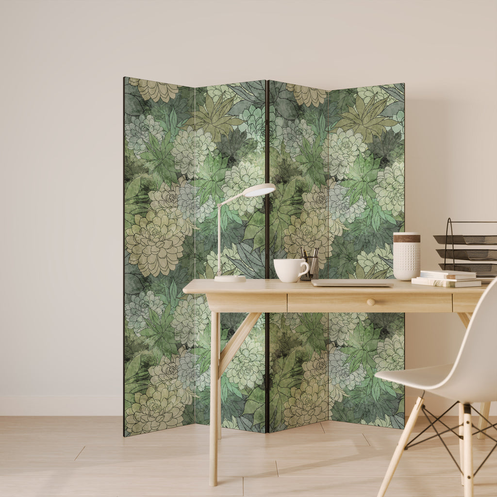 SUCCULENT CLUSTER Decorative 4-Panel Room Divider