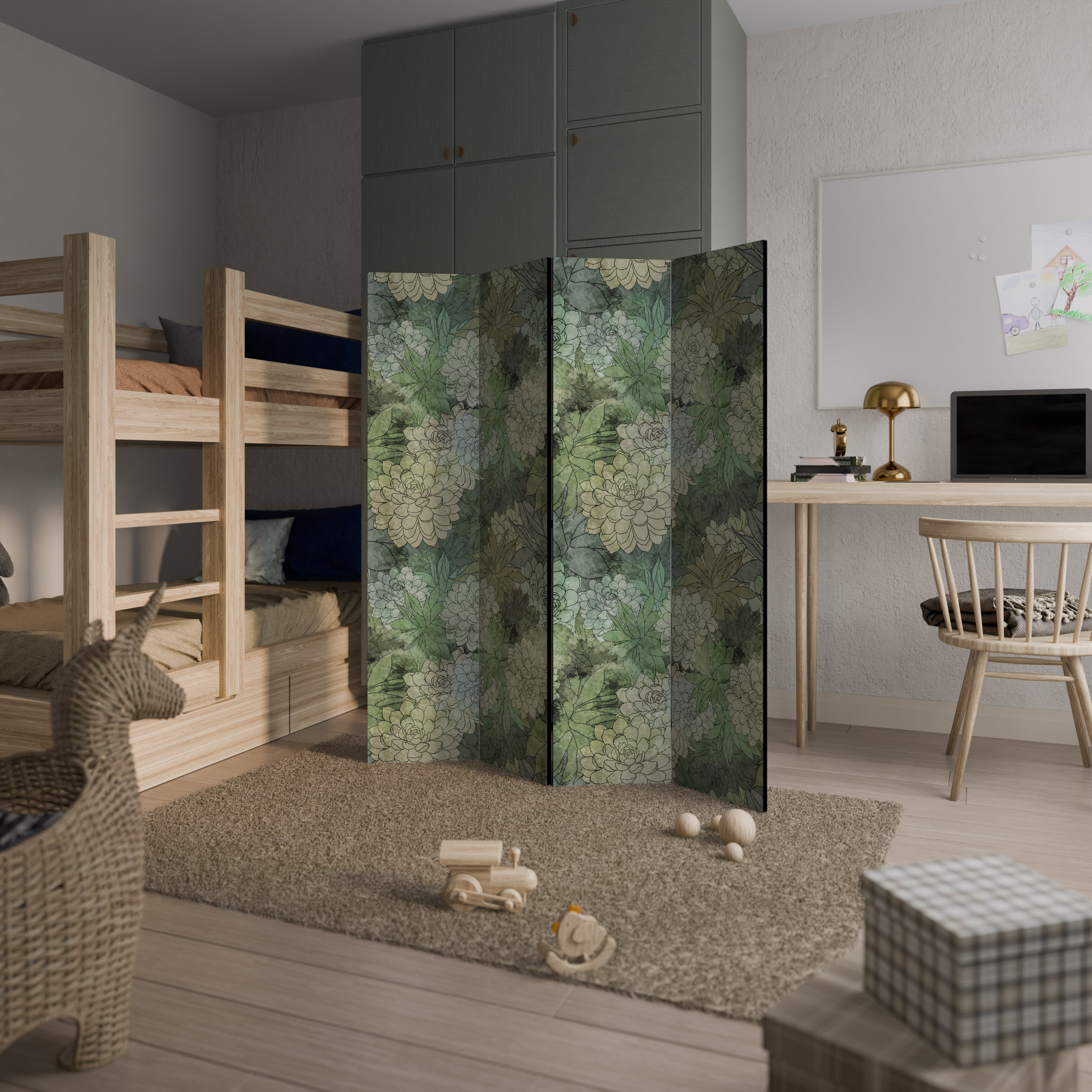 SUCCULENT CLUSTER Decorative 4-Panel Room Divider