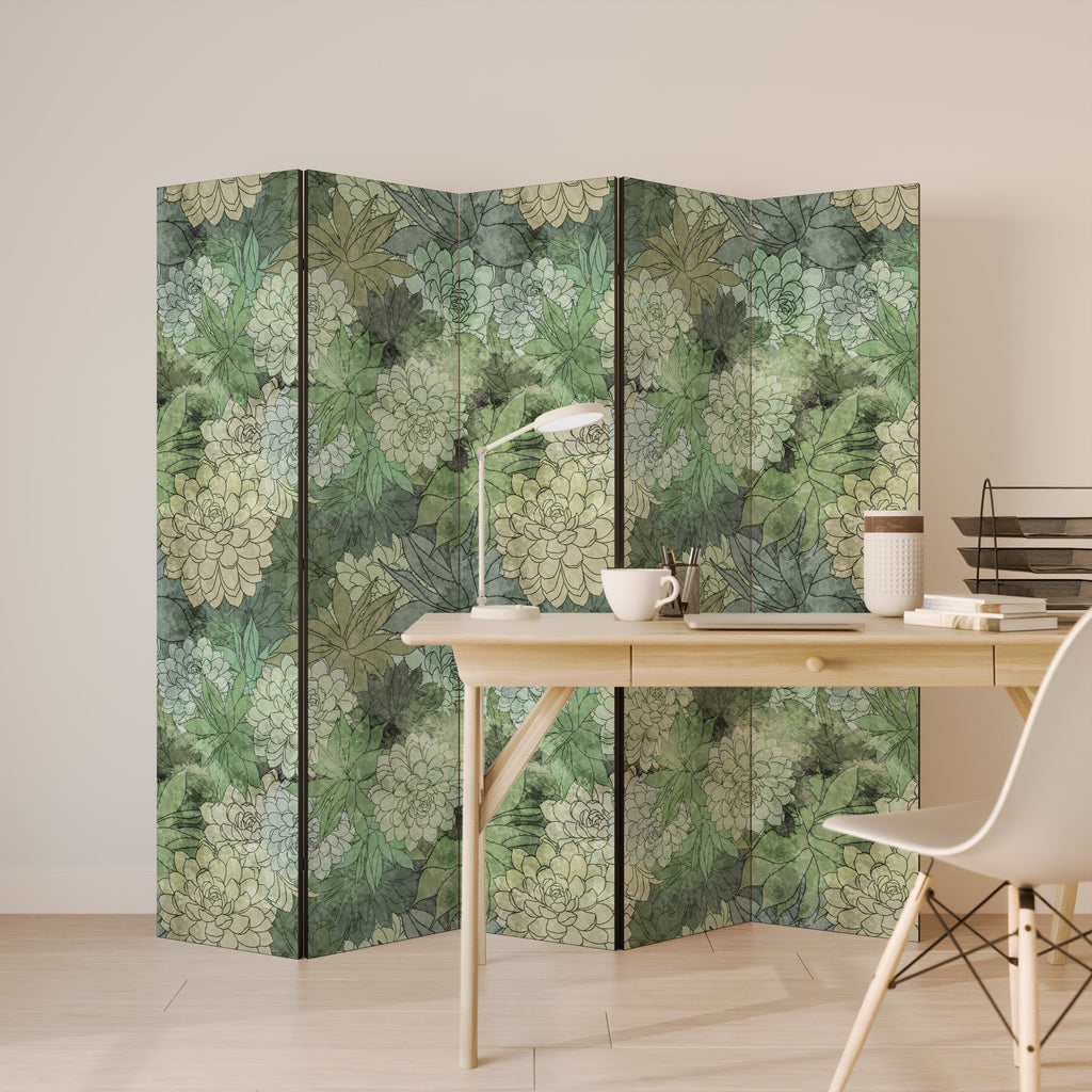 SUCCULENT CLUSTER Decorative 5-Panel Room Divider