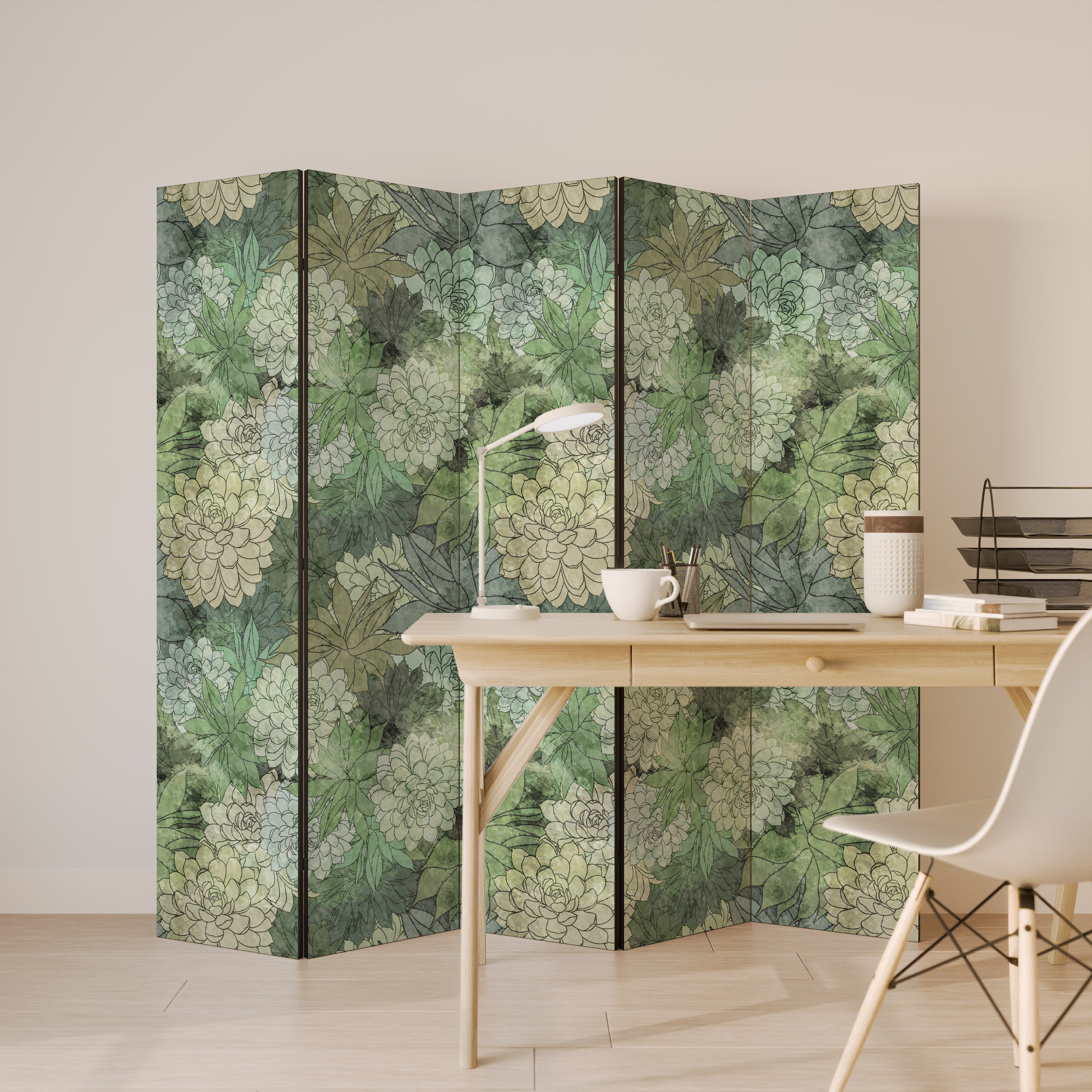 SUCCULENT CLUSTER Decorative 5-Panel Room Divider