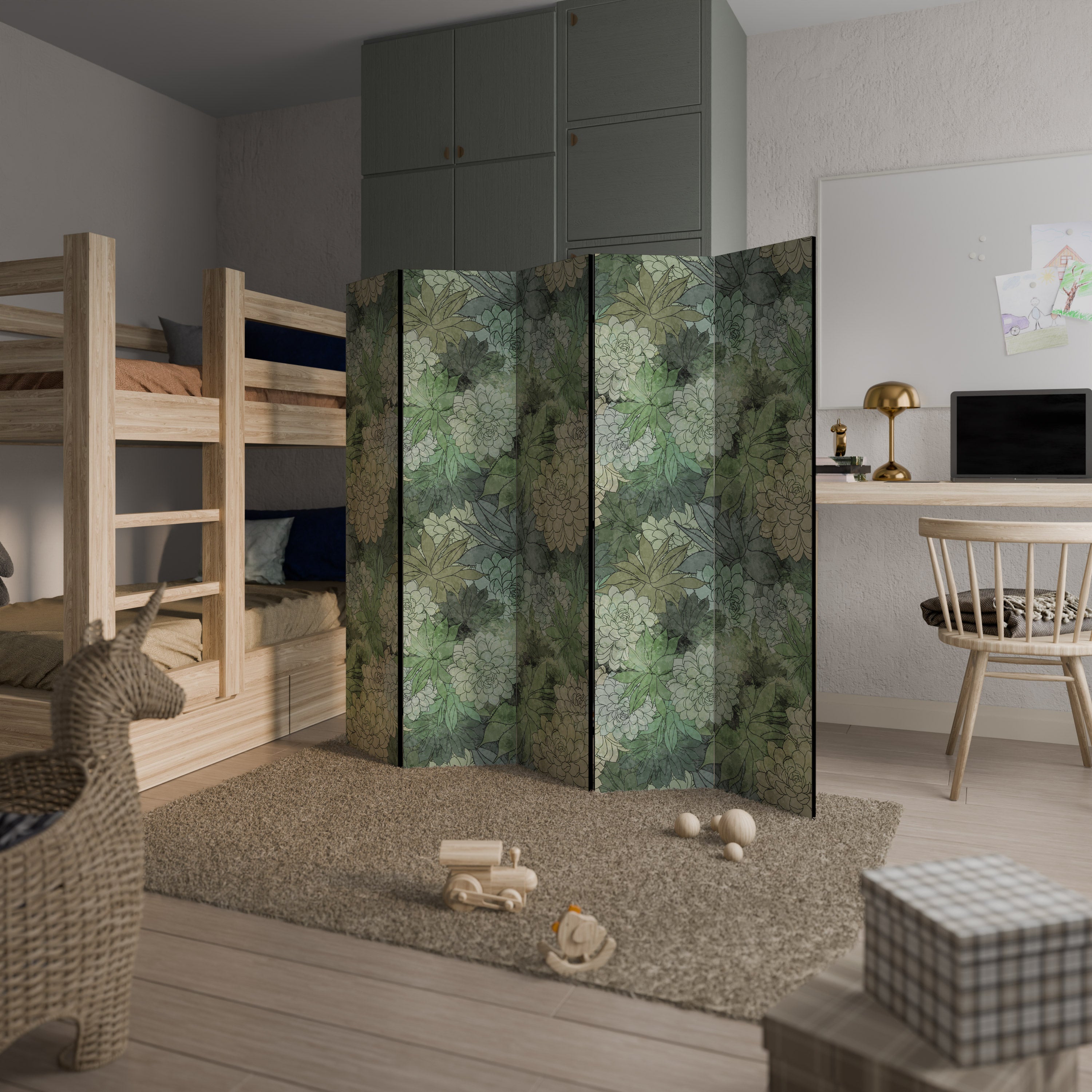 SUCCULENT CLUSTER Decorative 5-Panel Room Divider