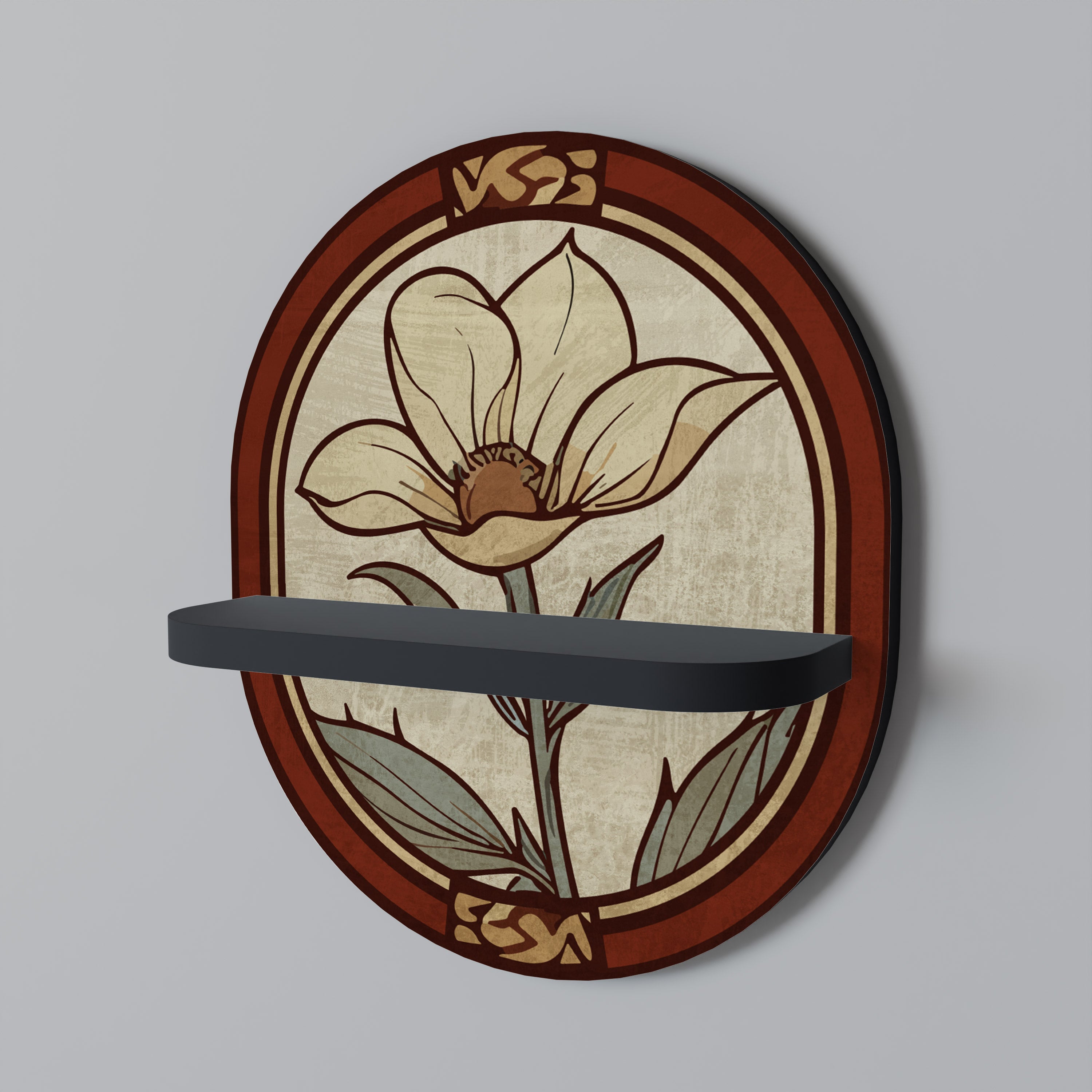 Estantería de arte ovalada TIMELESS FLORA con acabado negro