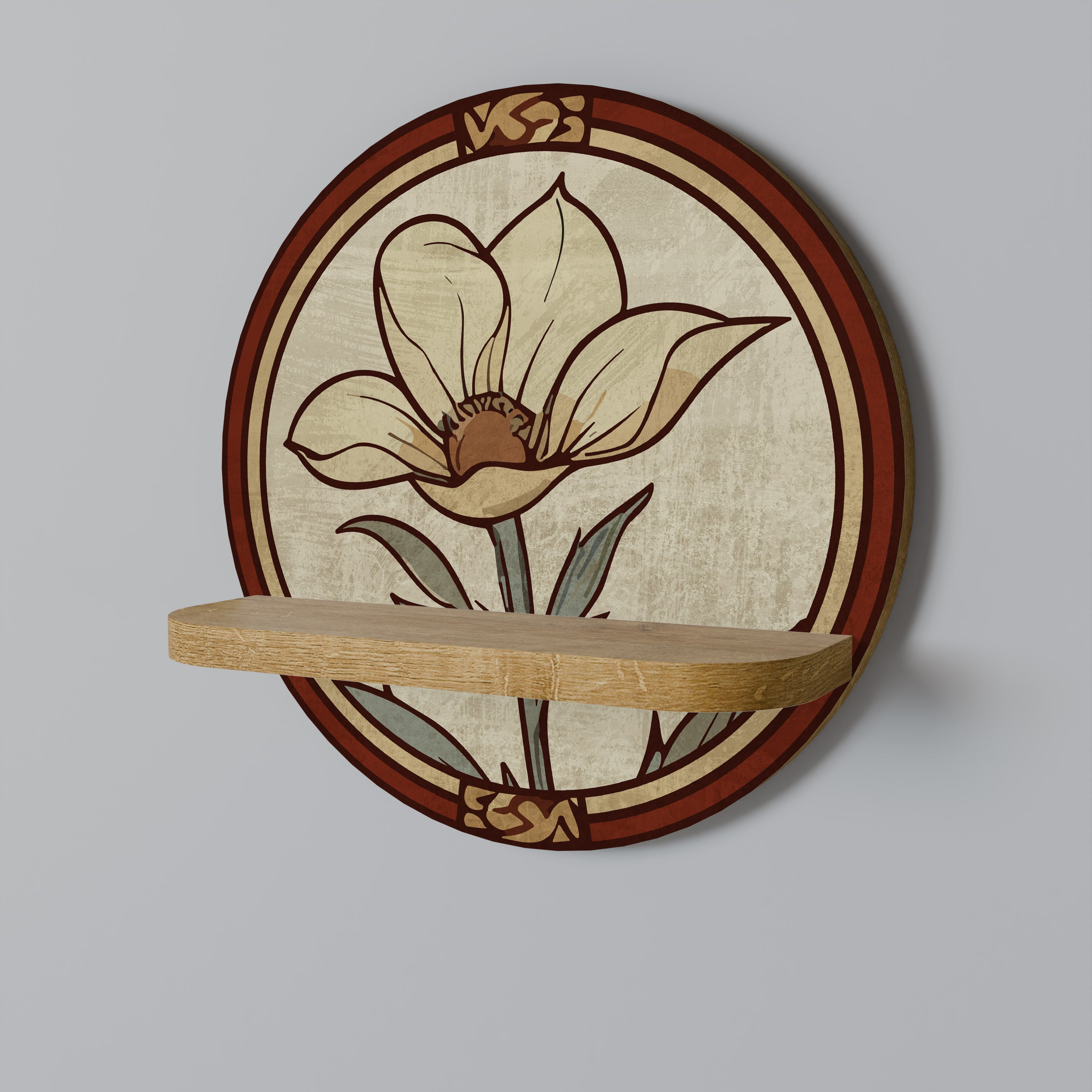 Estantería artística redonda TIMELESS FLORA con efecto roble