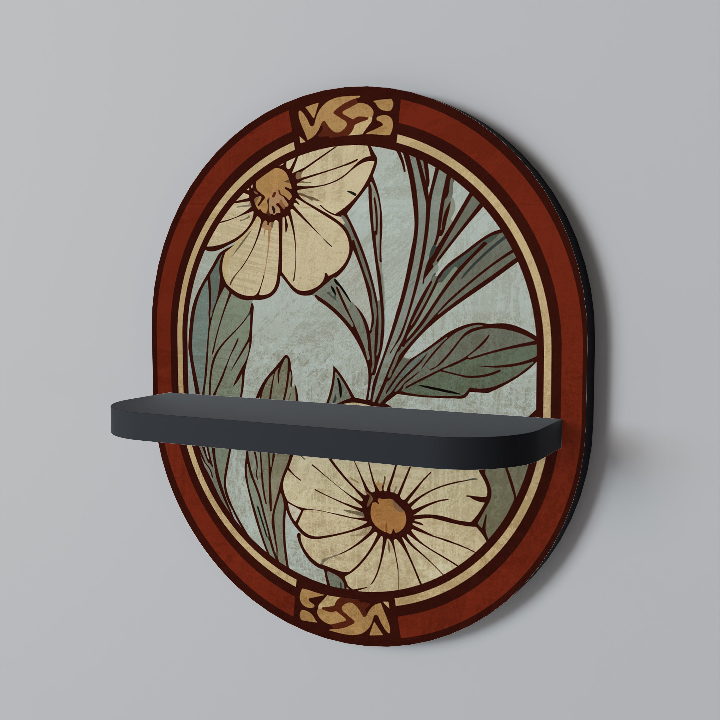 Estantería de arte ovalada HERITAGE BLOSSOM con acabado negro