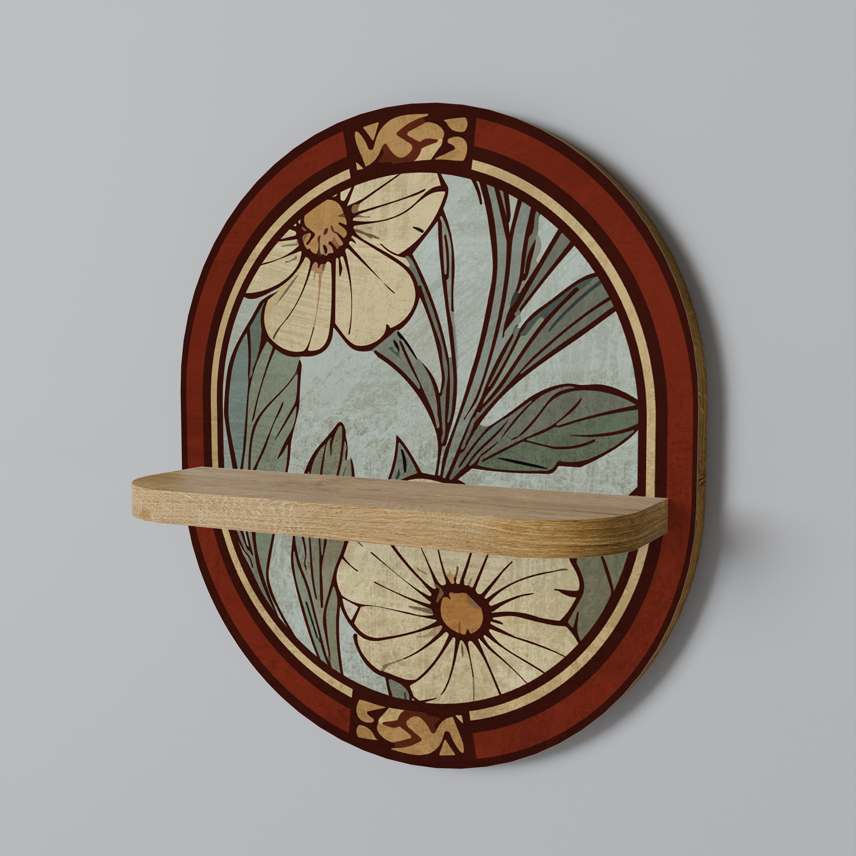 Estantería de arte ovalada HERITAGE BLOSSOM con efecto roble