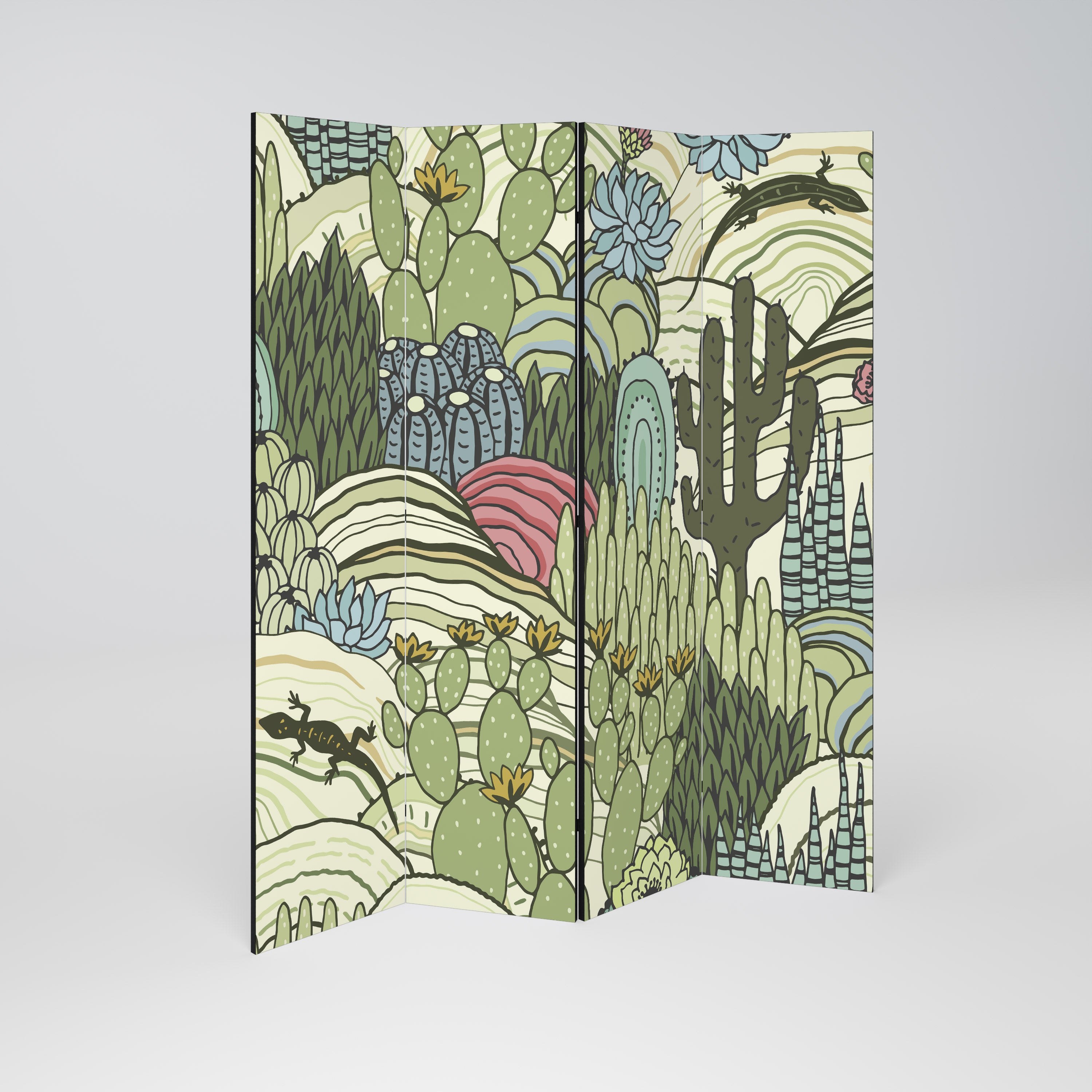 SUCCULENTS KALEIDOSCOPE Decorative 4-Panel Room Divider