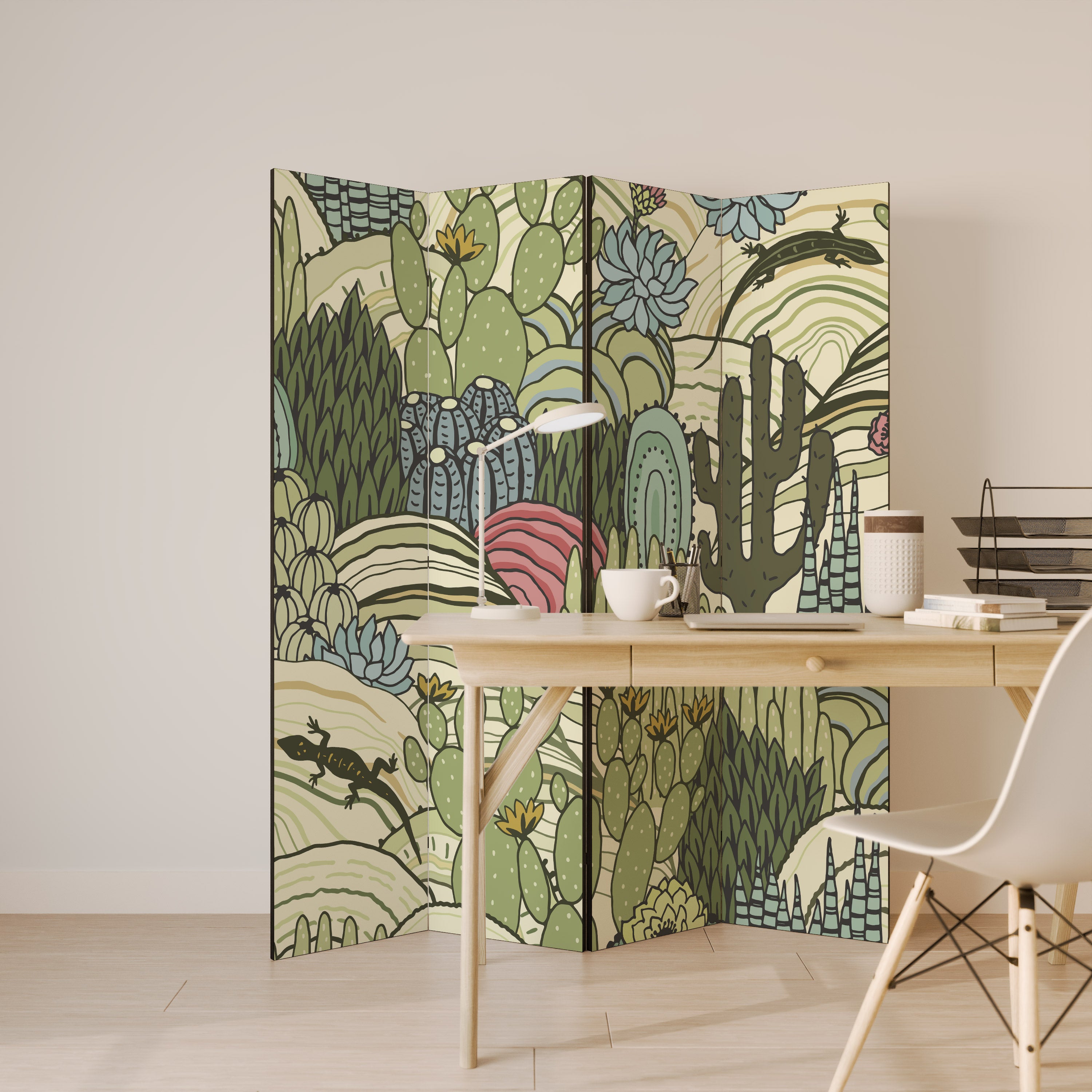 SUCCULENTS KALEIDOSCOPE Biombo de 4 paneles