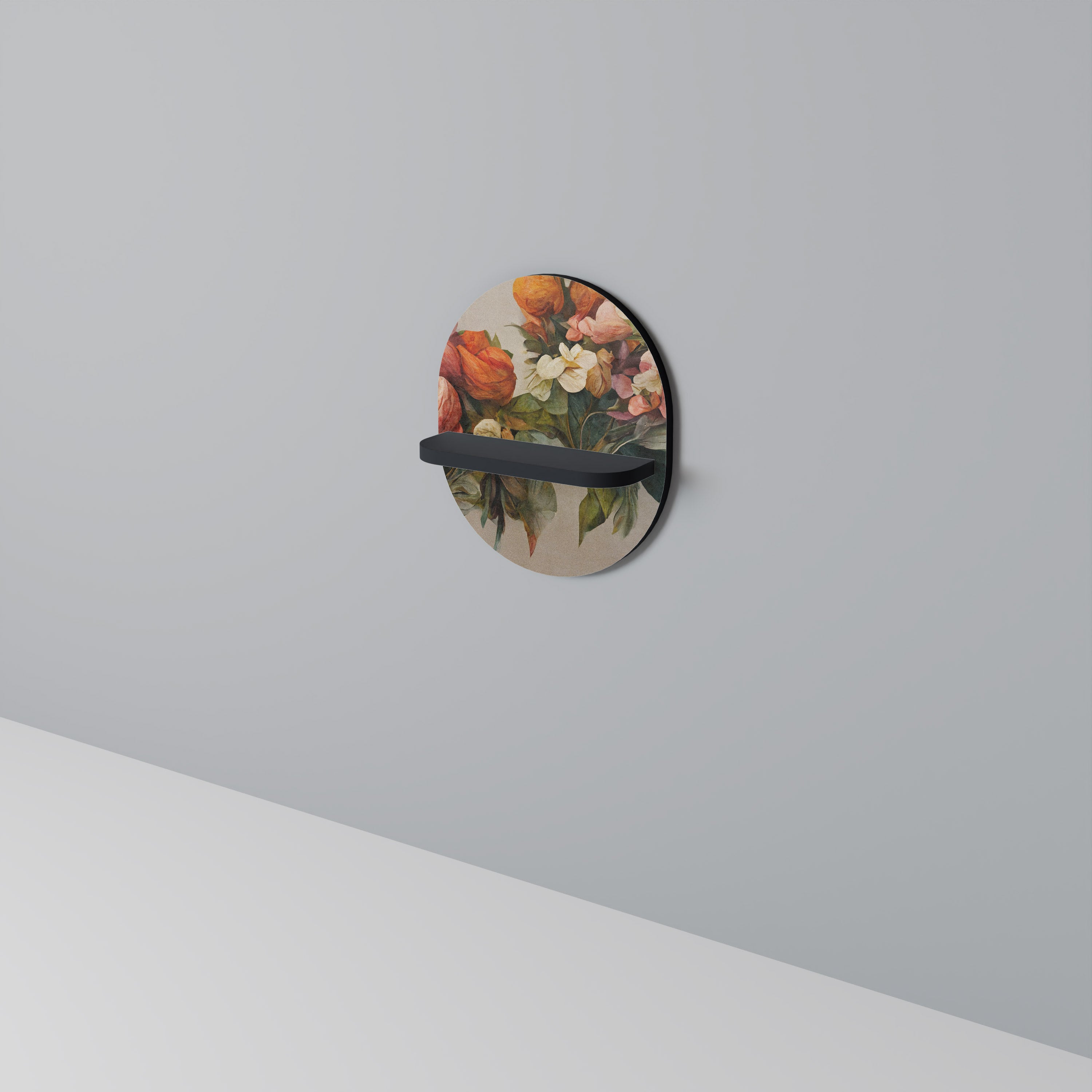 STYLISH BEAUTY Oval Art Shelf In Black Finish