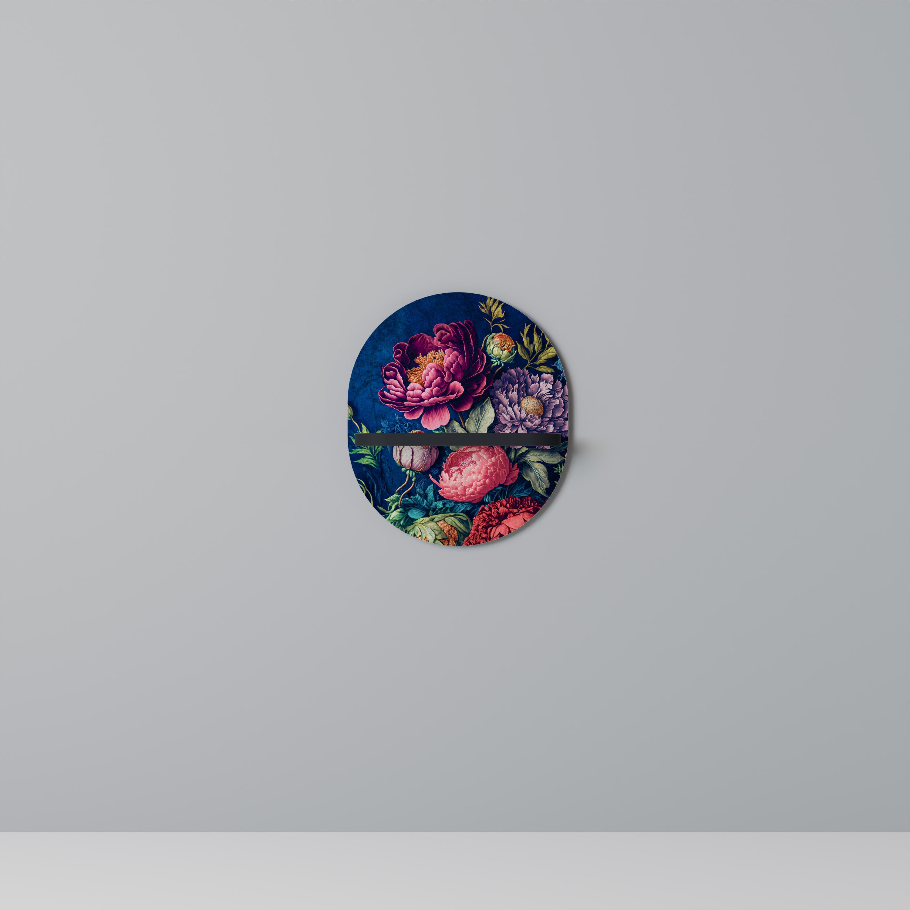 BLOOMING ELEGANCE Oval Art Shelf In Black Finish