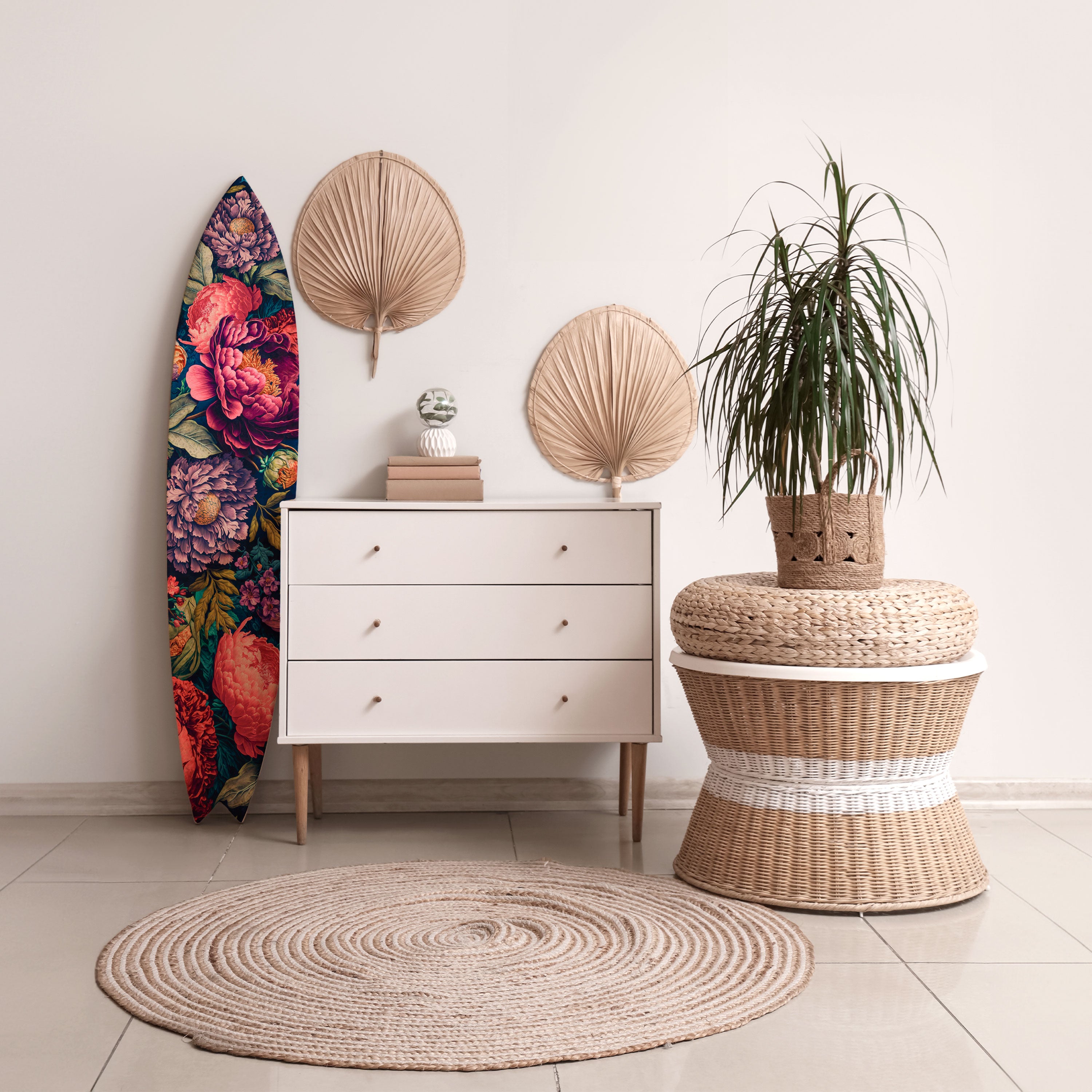 BLOOMING ELEGANCE Panel decorativo de tabla de surf