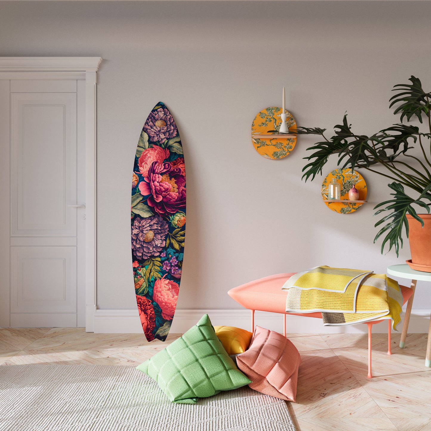 BLOOMING ELEGANCE Panel decorativo de tabla de surf