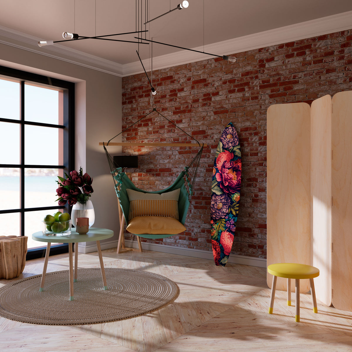 BLOOMING ELEGANCE Panel decorativo de tabla de surf