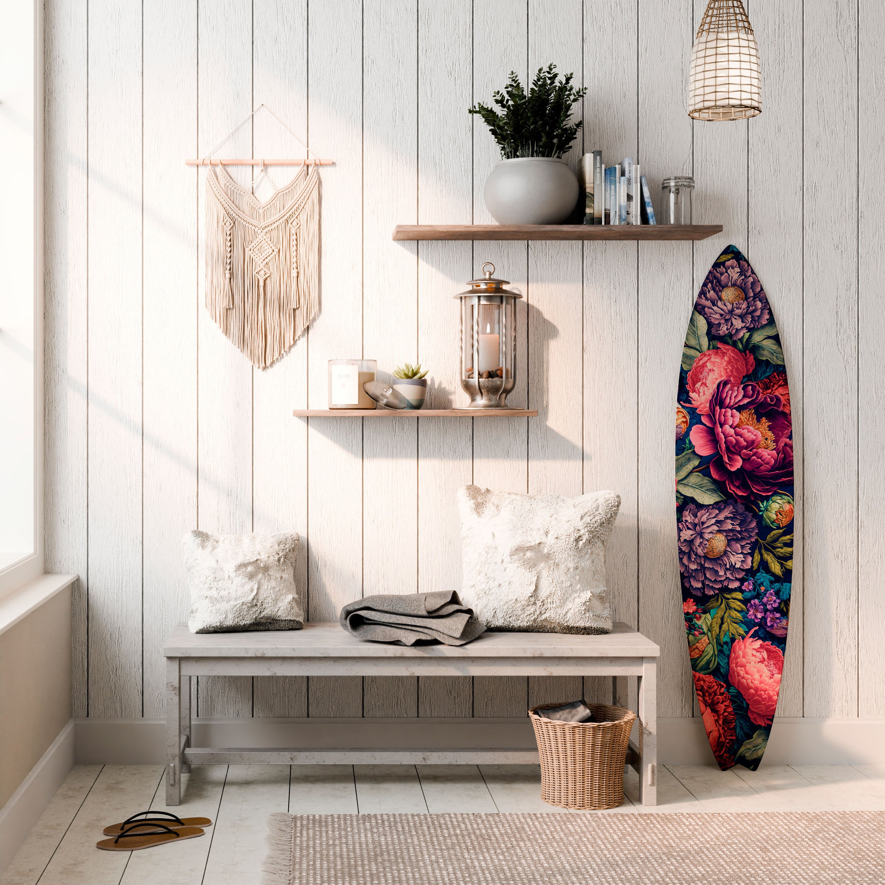 BLOOMING ELEGANCE Panel decorativo de tabla de surf