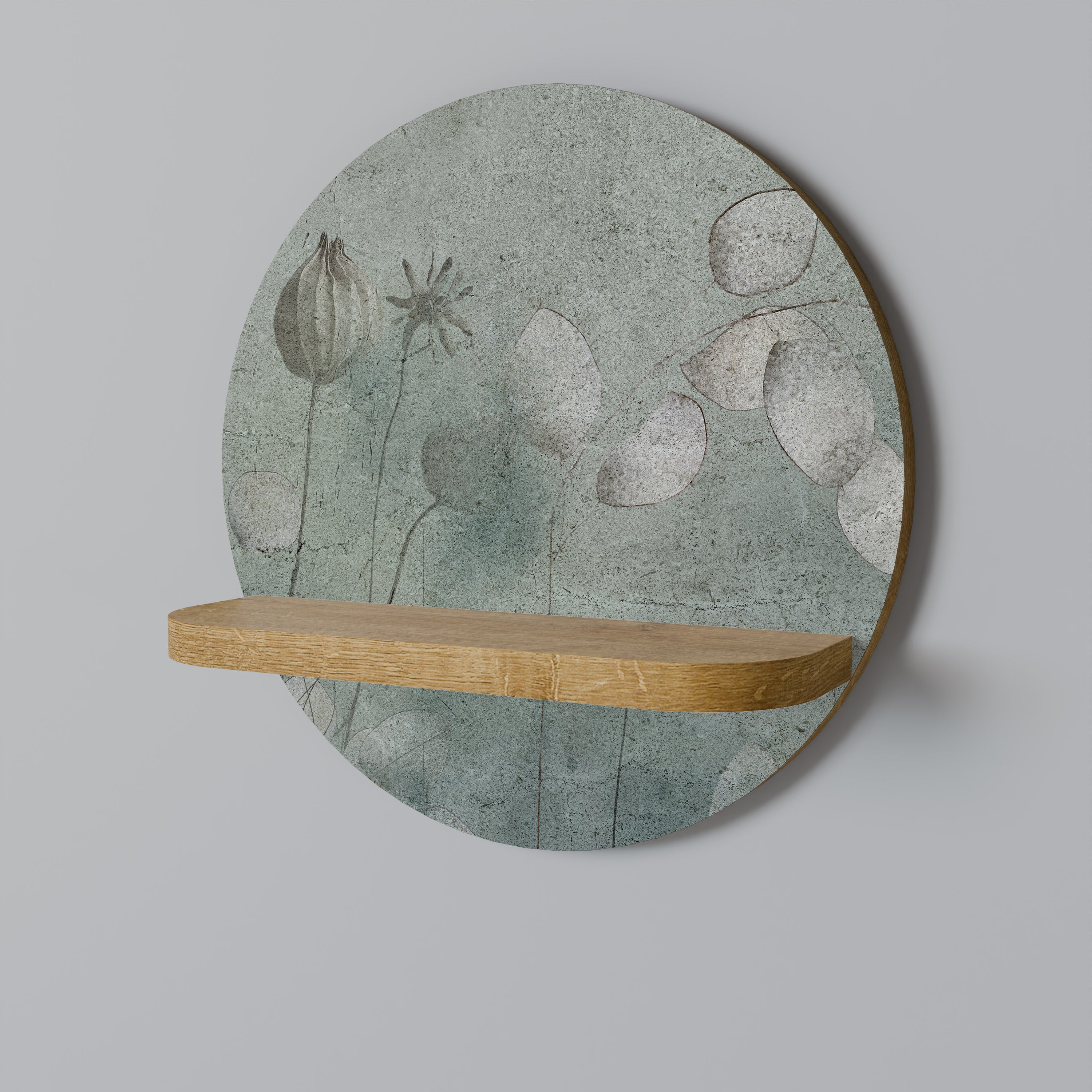 NIGHT LADY Round Art Shelf In Oak Effect