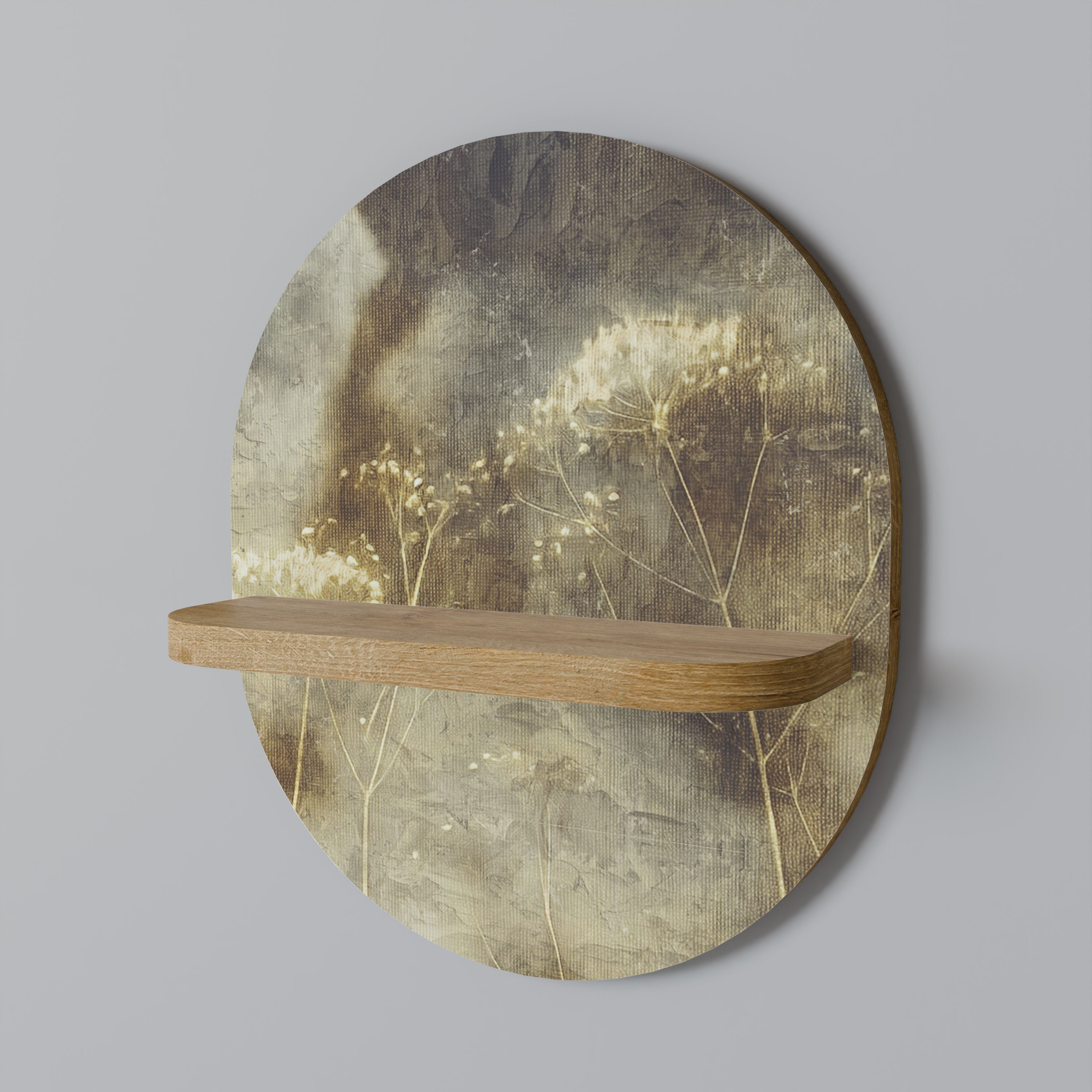 GENTLE POWER Oval Art Shelf In Oak Effect
