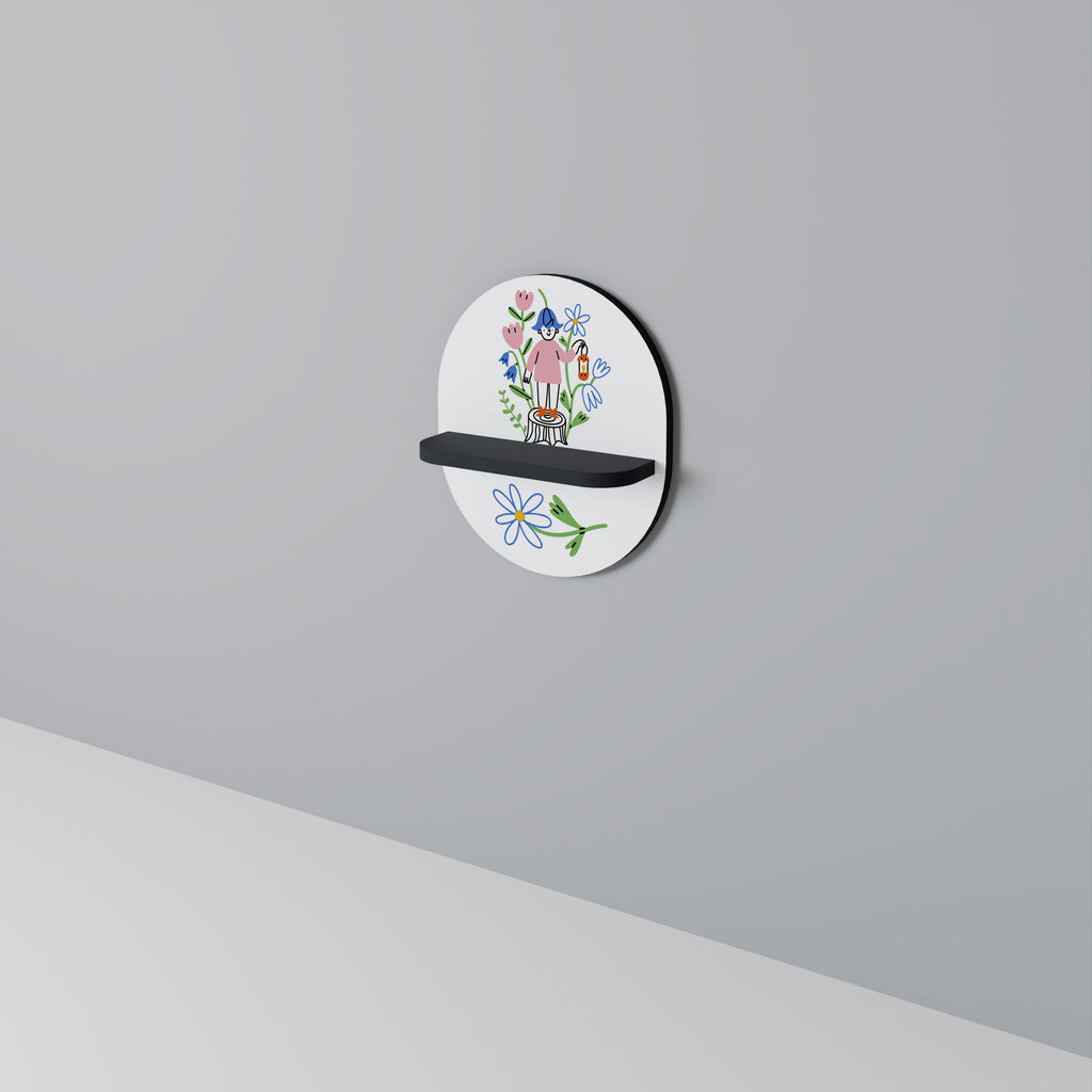 GARDEN GUARDIAN Oval Art Shelf In Black Finish