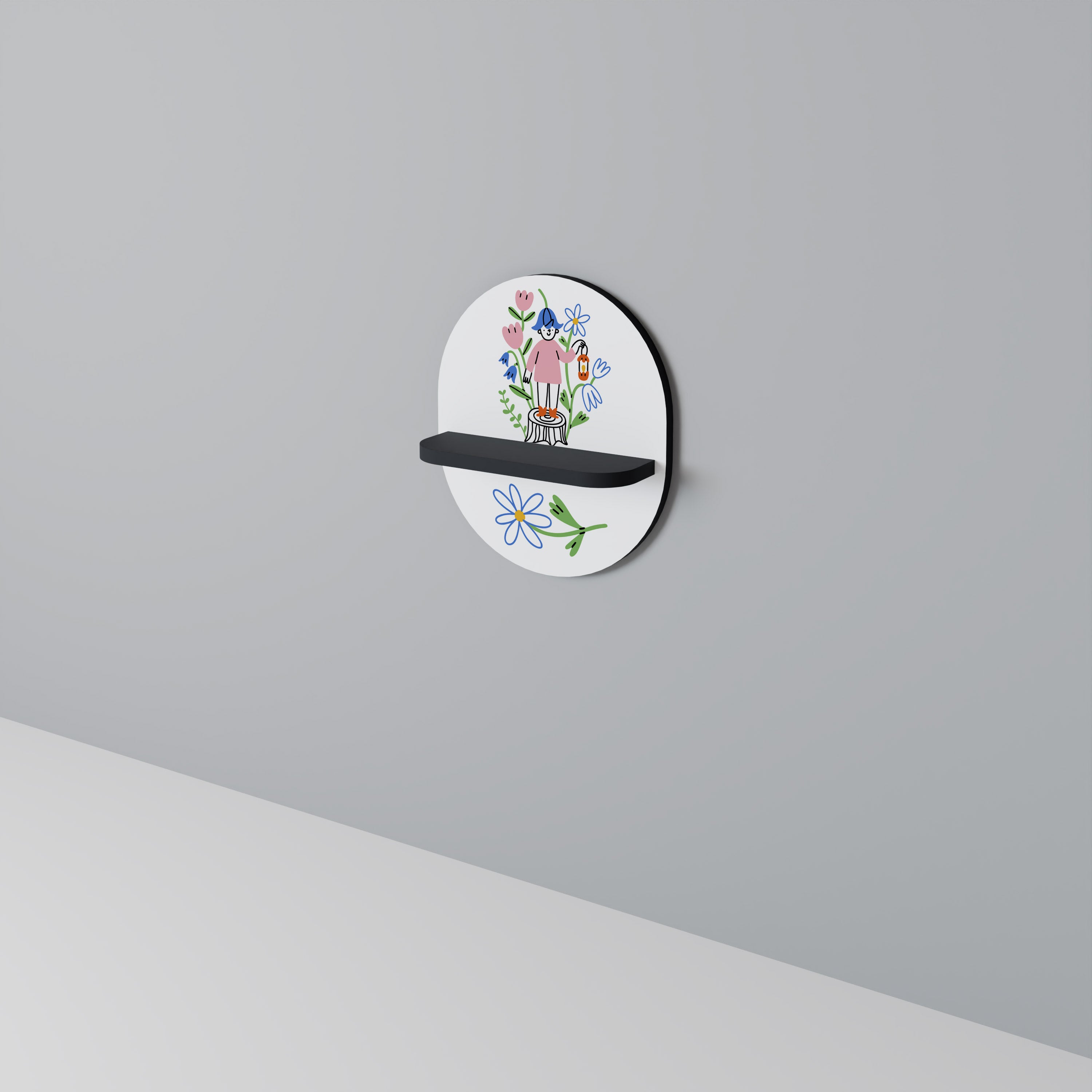 GARDEN GUARDIAN Oval Art Shelf In Black Finish