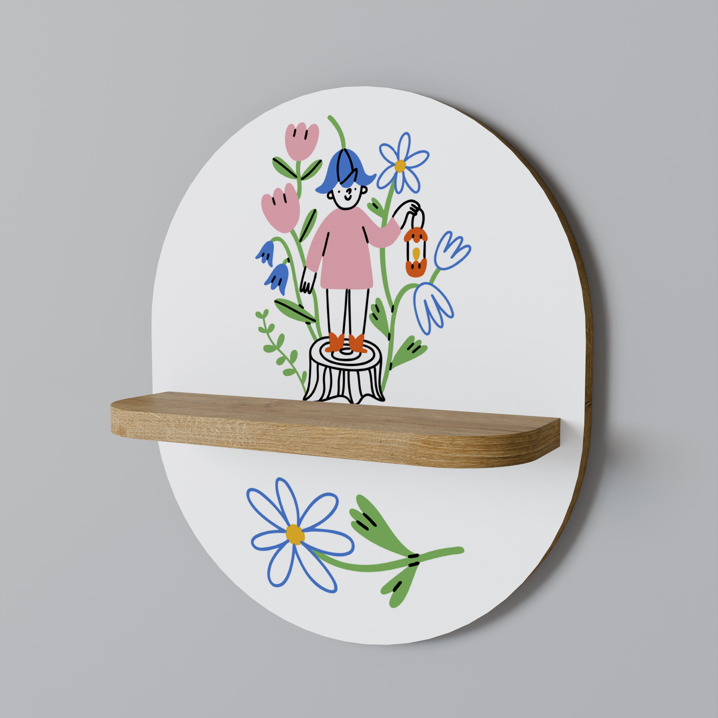 GARDEN GUARDIAN Oval Art Shelf In Oak Effect