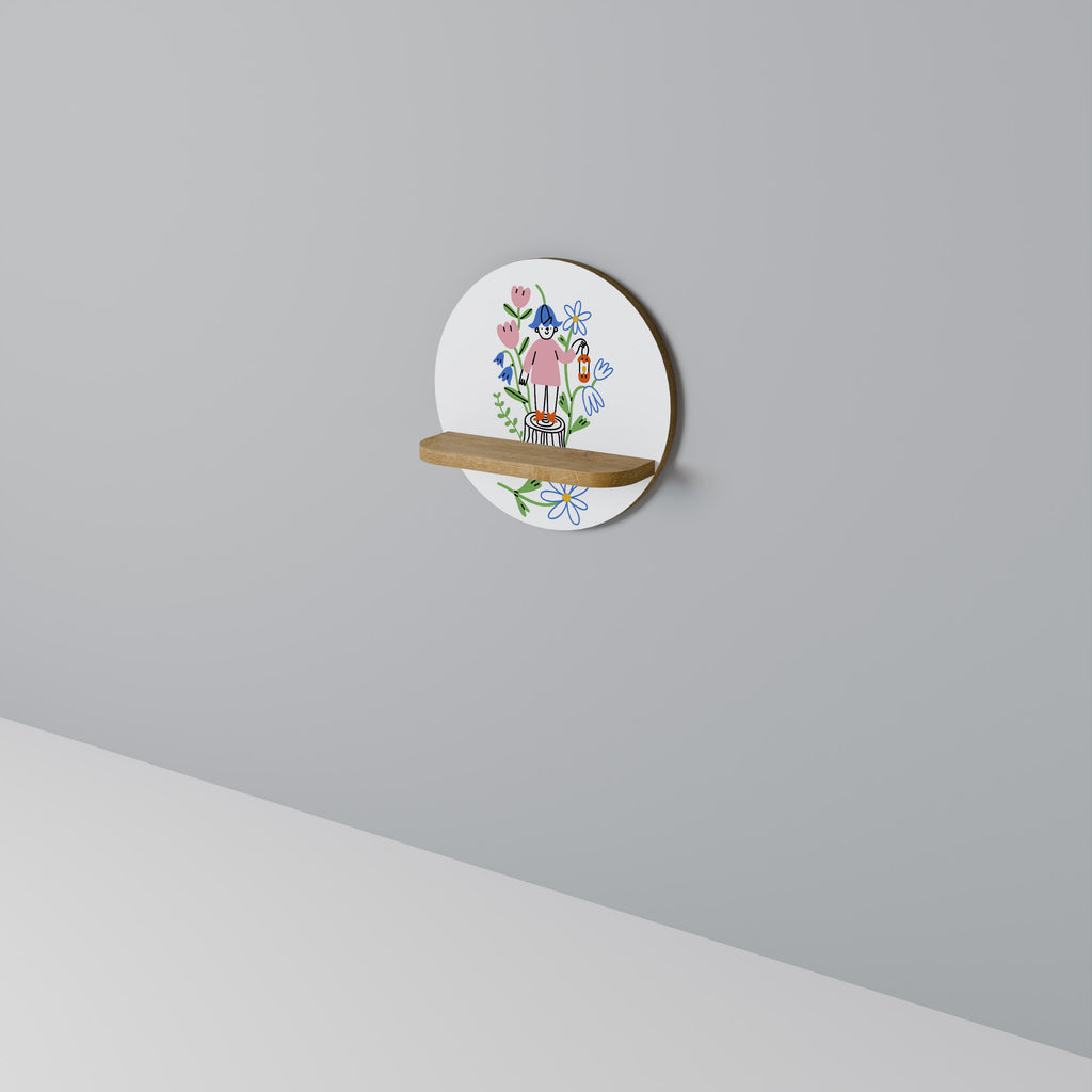 GARDEN GUARDIAN Round Art Shelf In Oak Effect