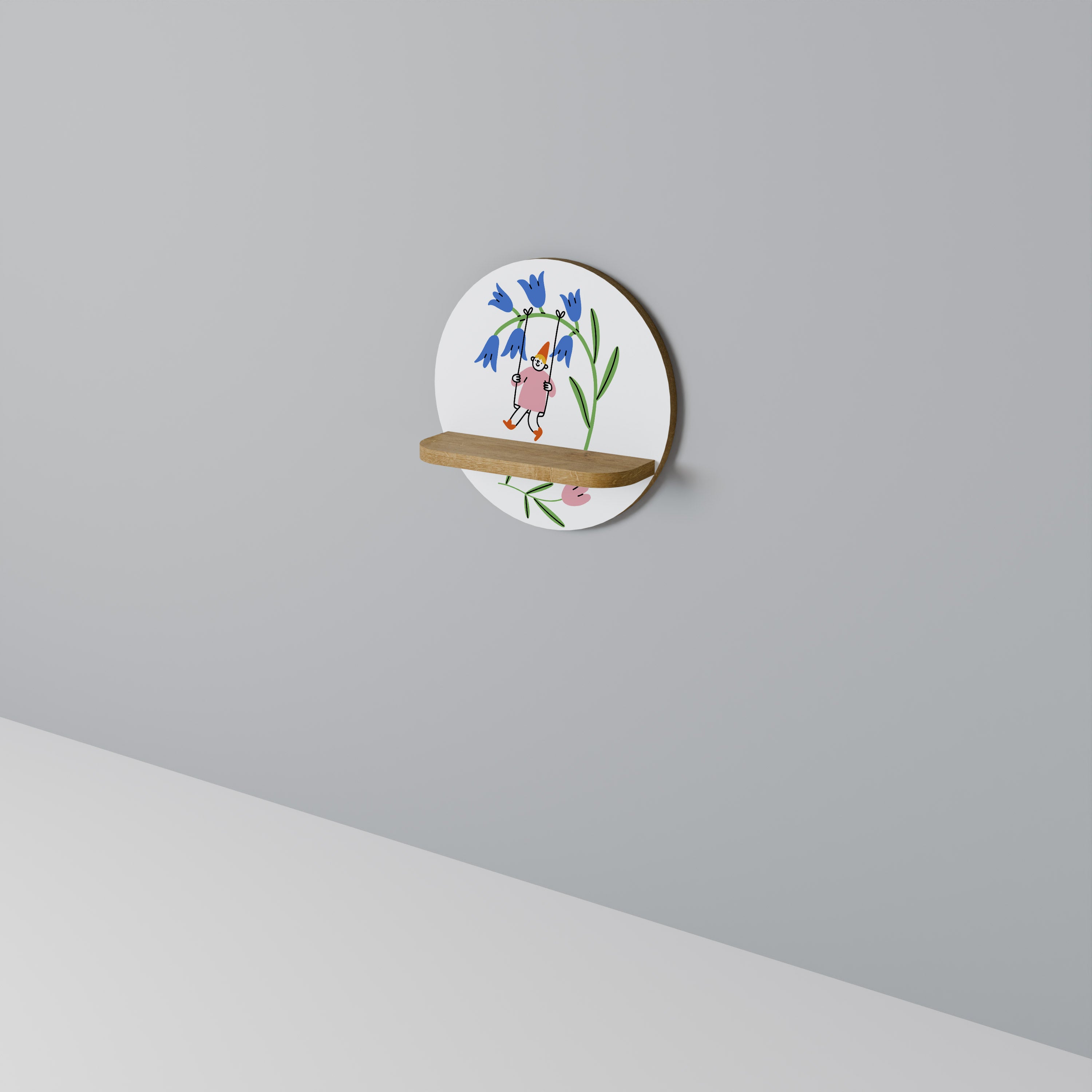 GARDEN JOY Round Art Shelf In Oak Effect