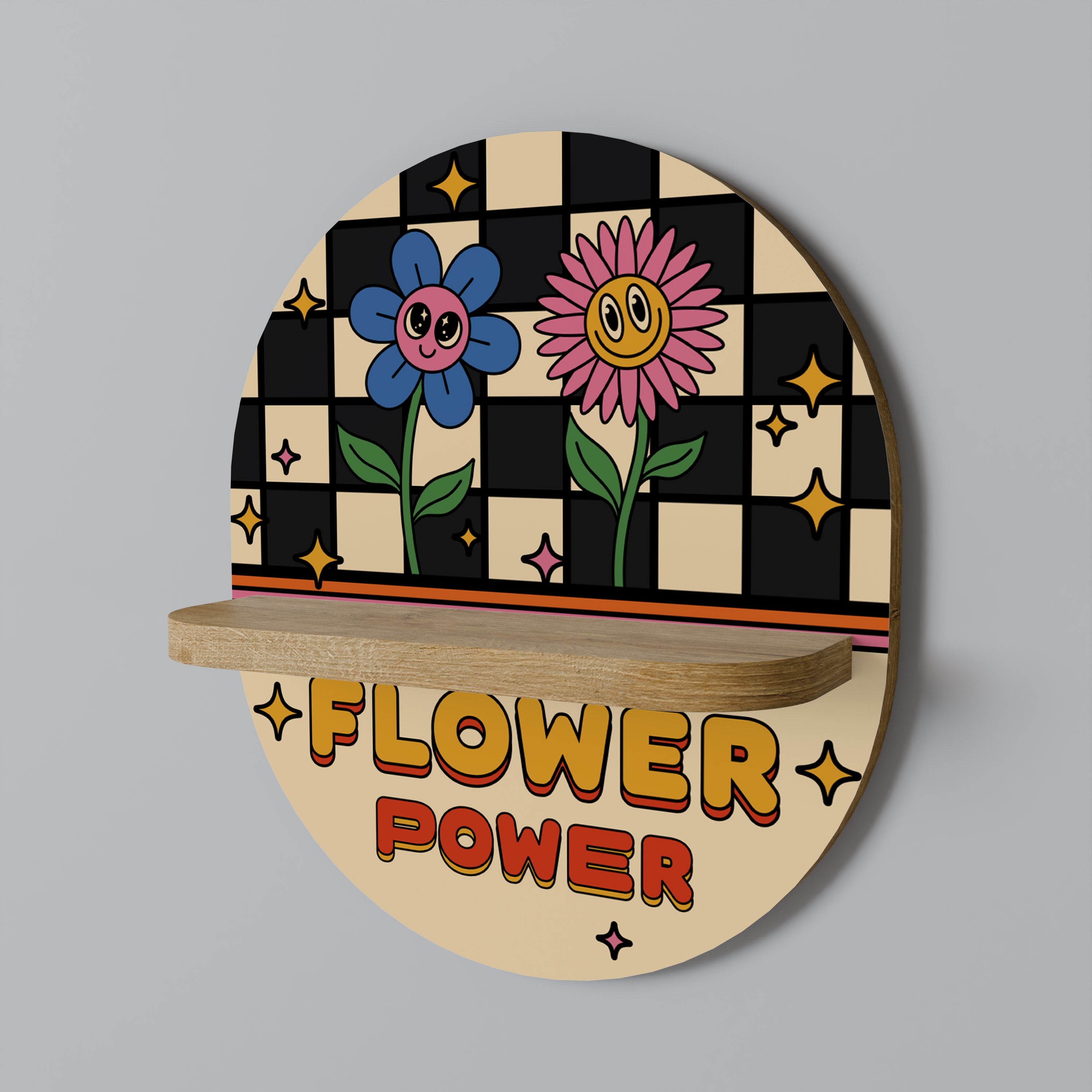 FLOWER POWER Oval Art Shelf In Oak Effect