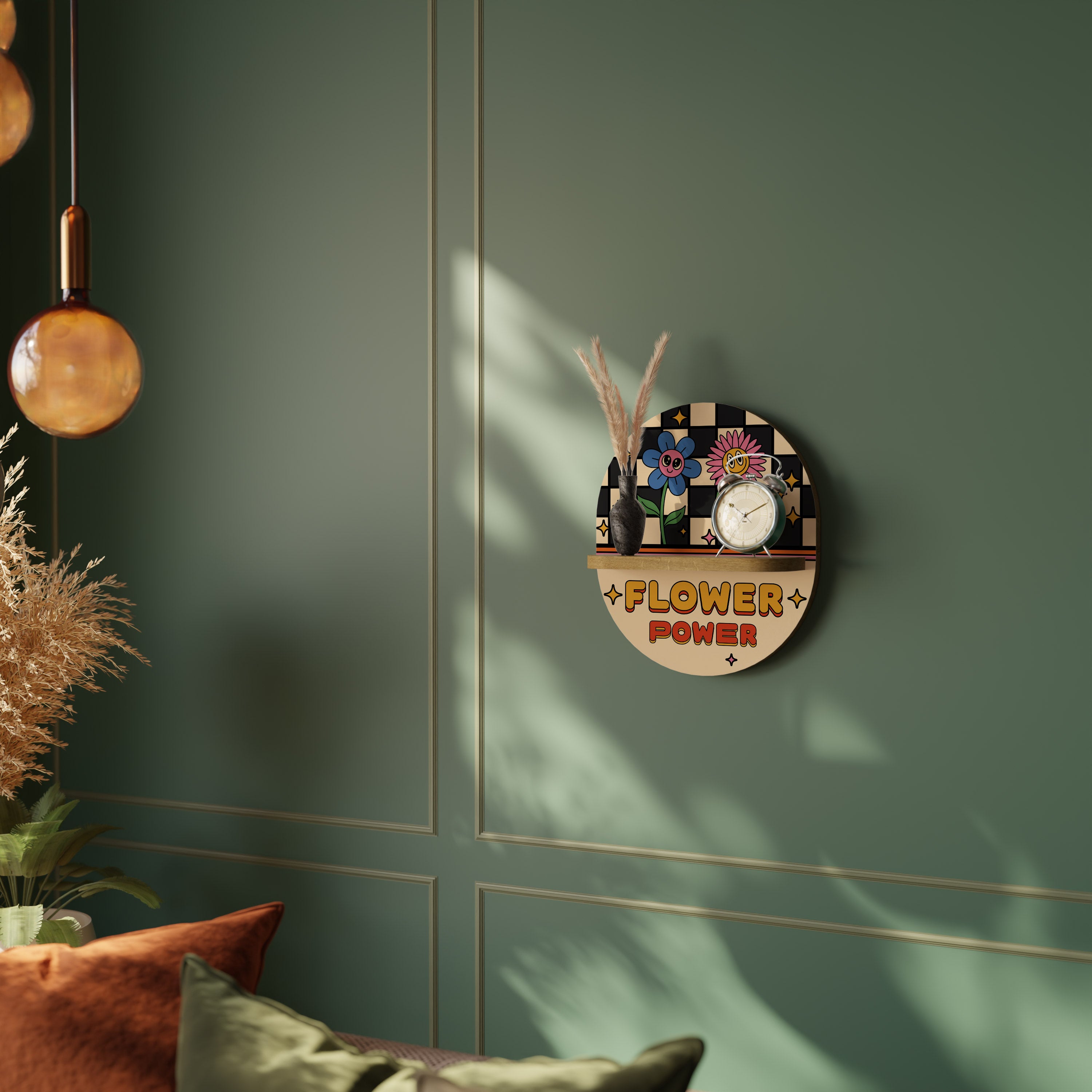 FLOWER POWER Oval Art Shelf In Oak Effect