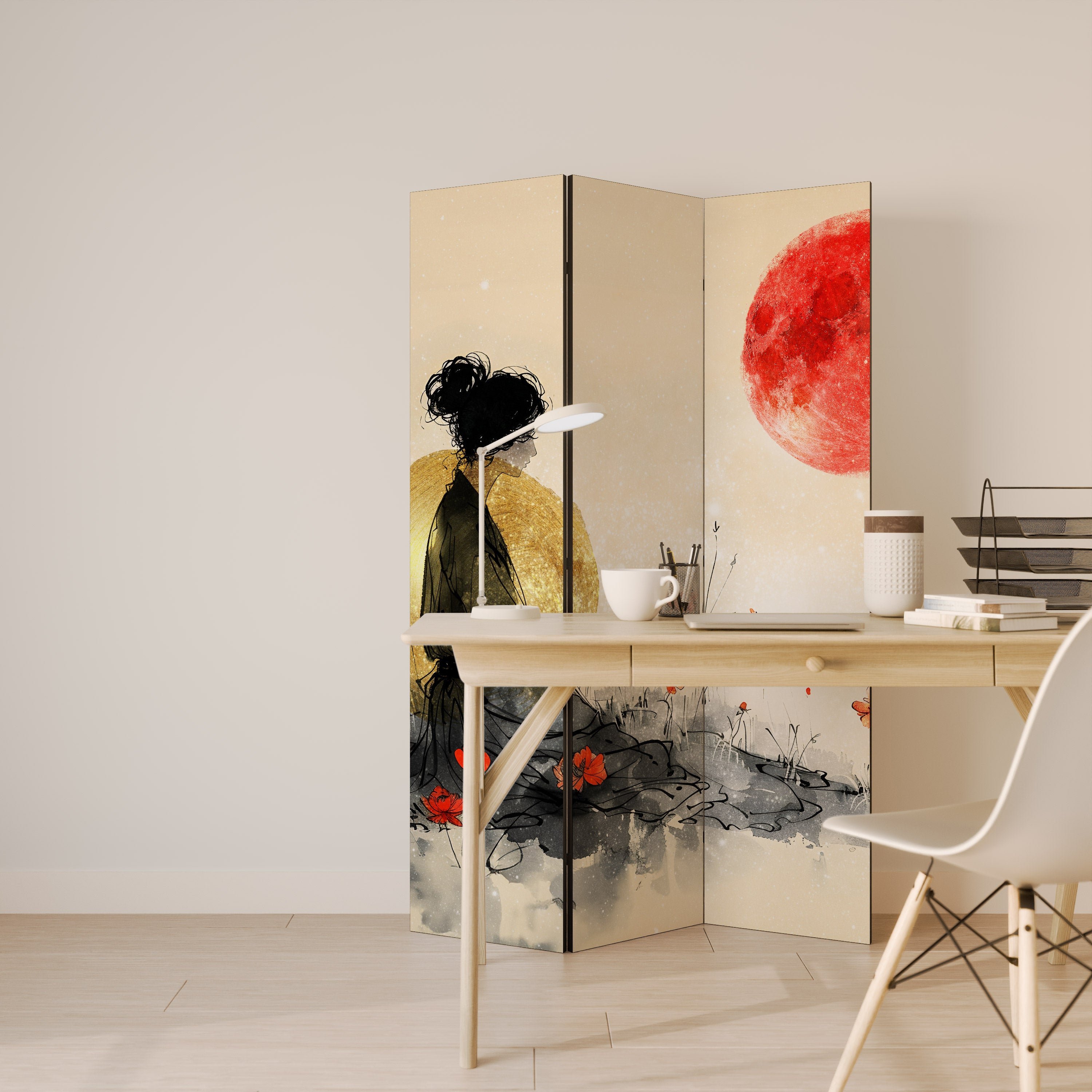 Biombo decorativo de 3 paneles GOLDEN GLOW MEDITATION