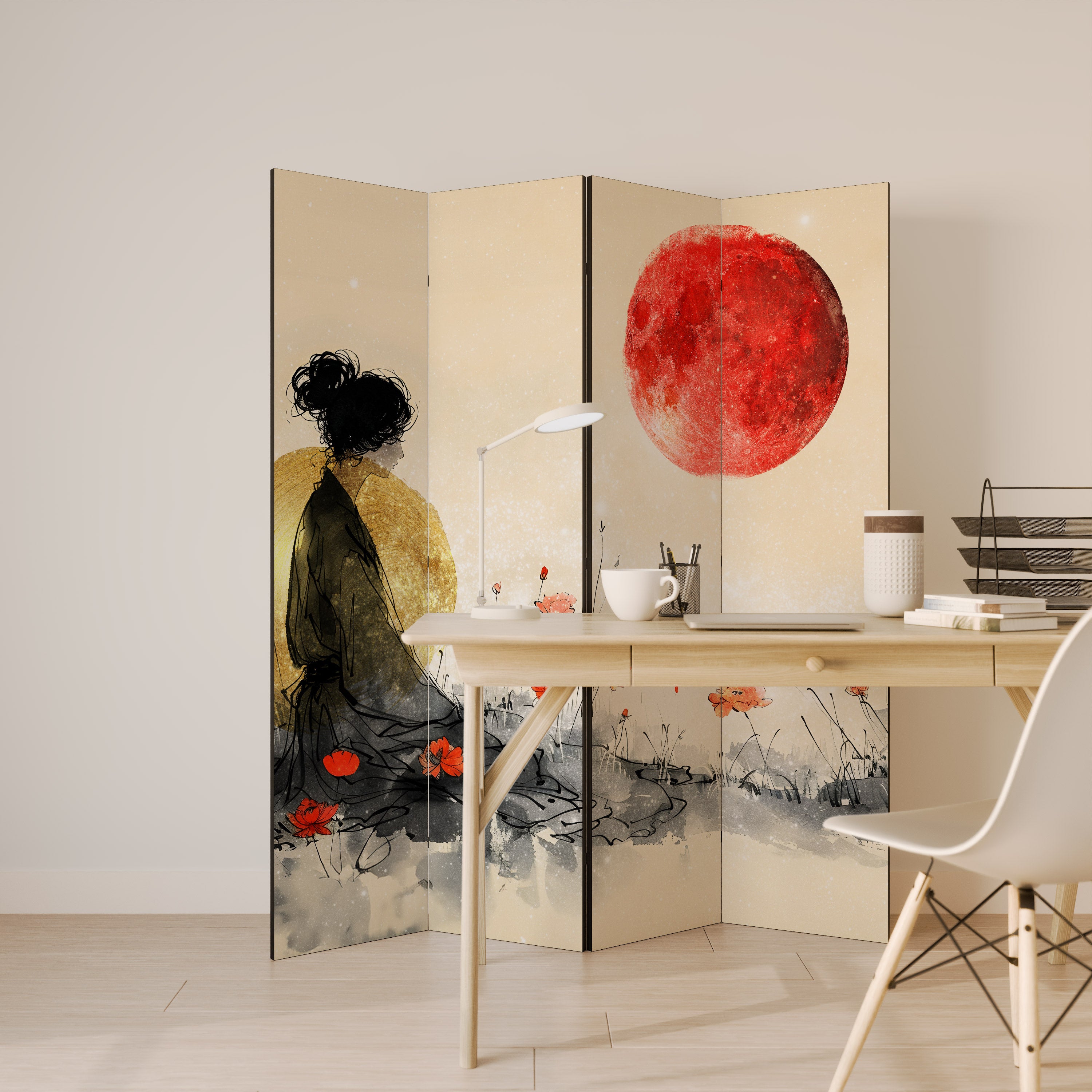 Biombo decorativo de 4 paneles GOLDEN GLOW MEDITATION