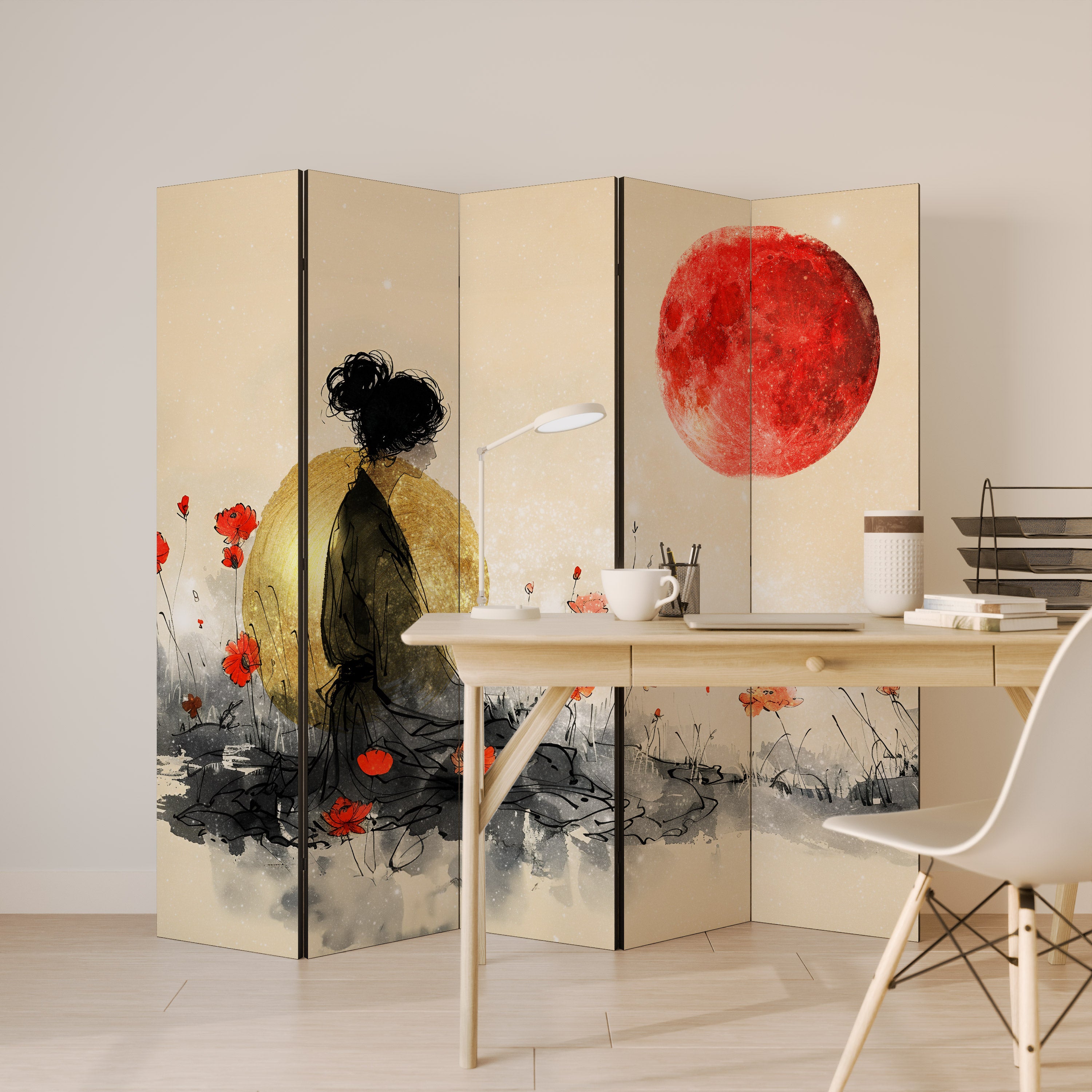 Biombo decorativo de 5 paneles GOLDEN GLOW MEDITATION