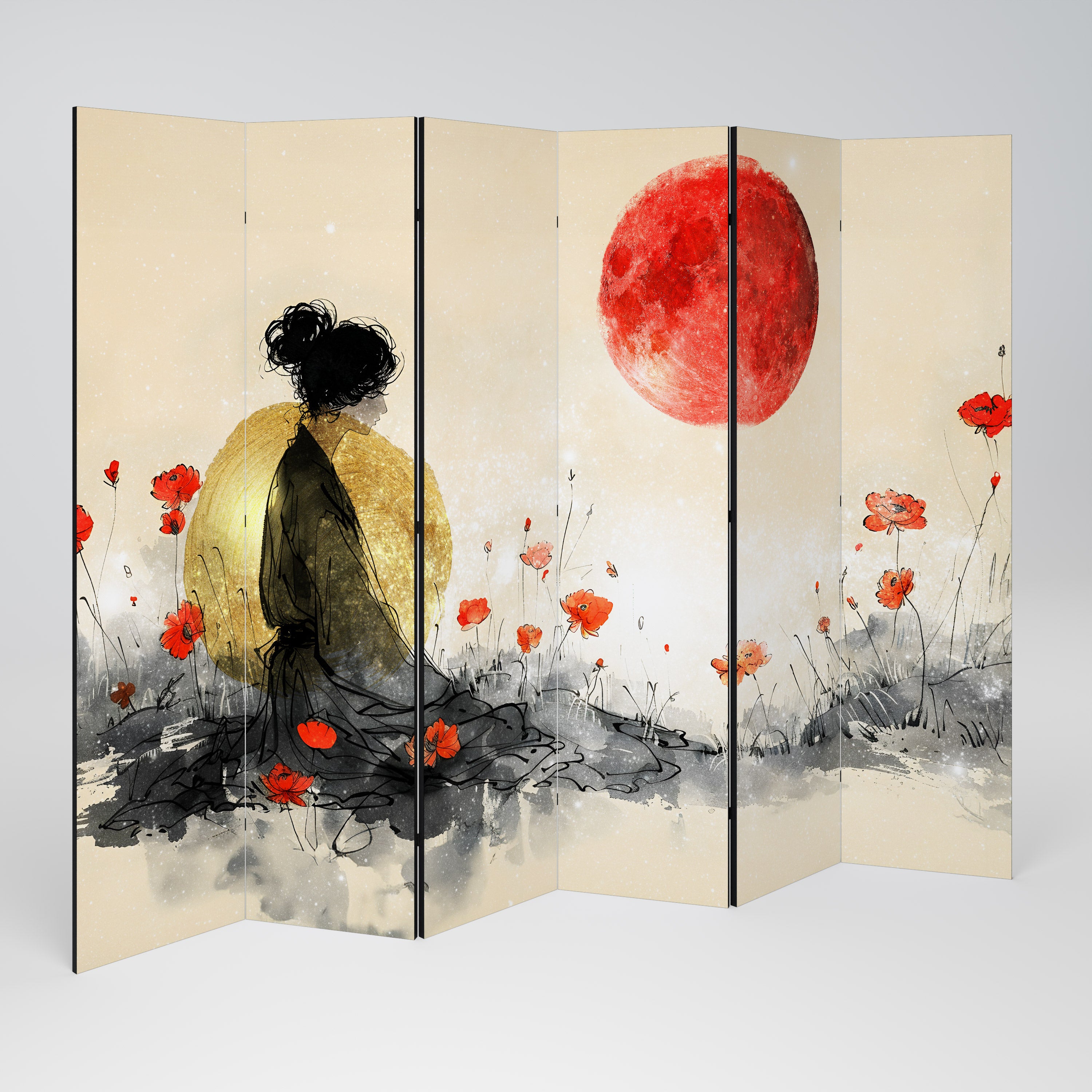 Biombo decorativo de 6 paneles GOLDEN GLOW MEDITATION