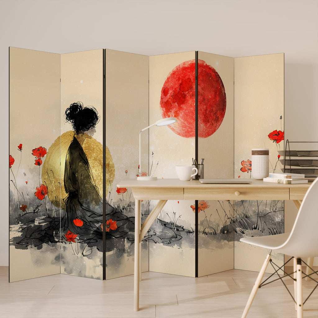Biombo decorativo de 6 paneles GOLDEN GLOW MEDITATION