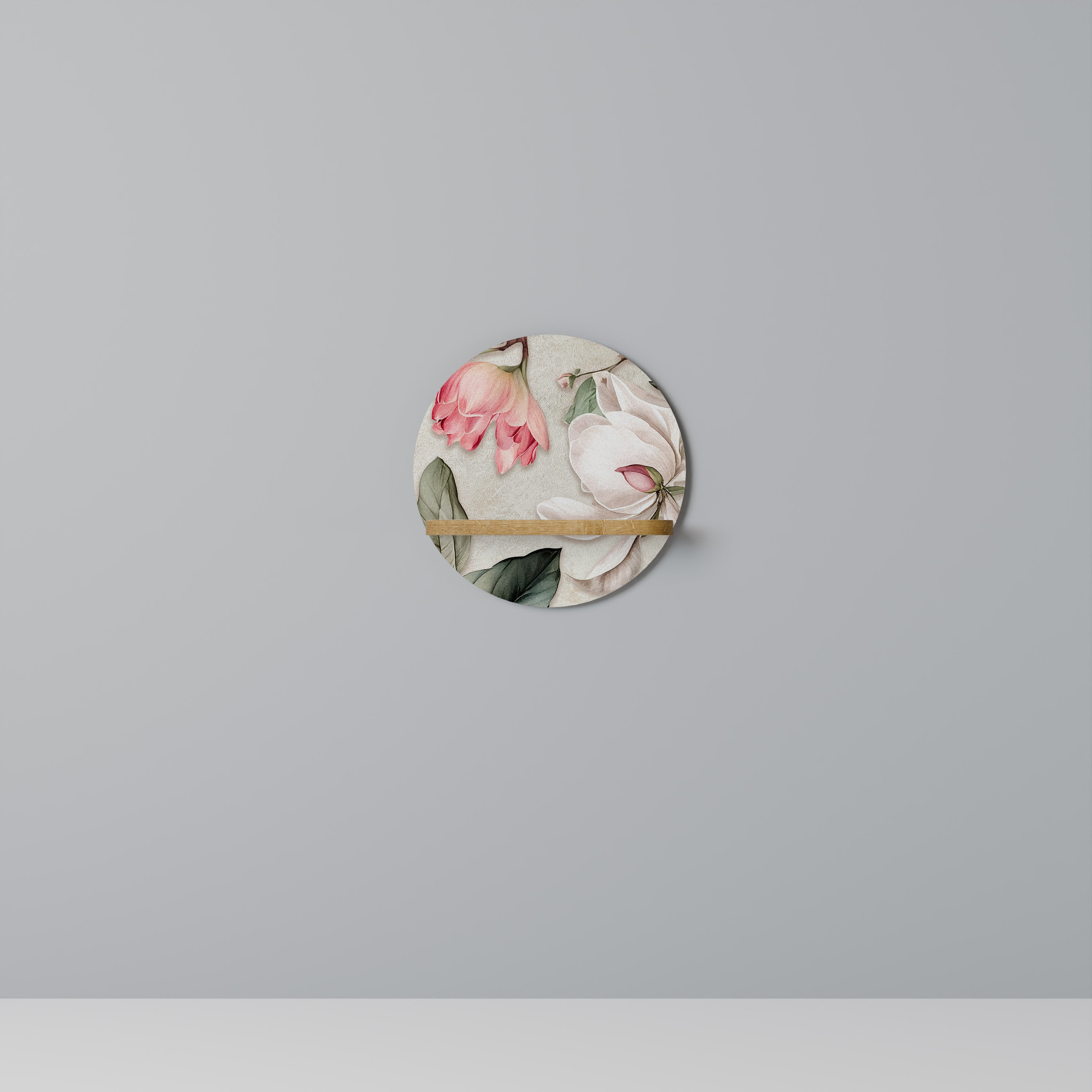 FLORAL GRACE Round Art Shelf In Oak Effect