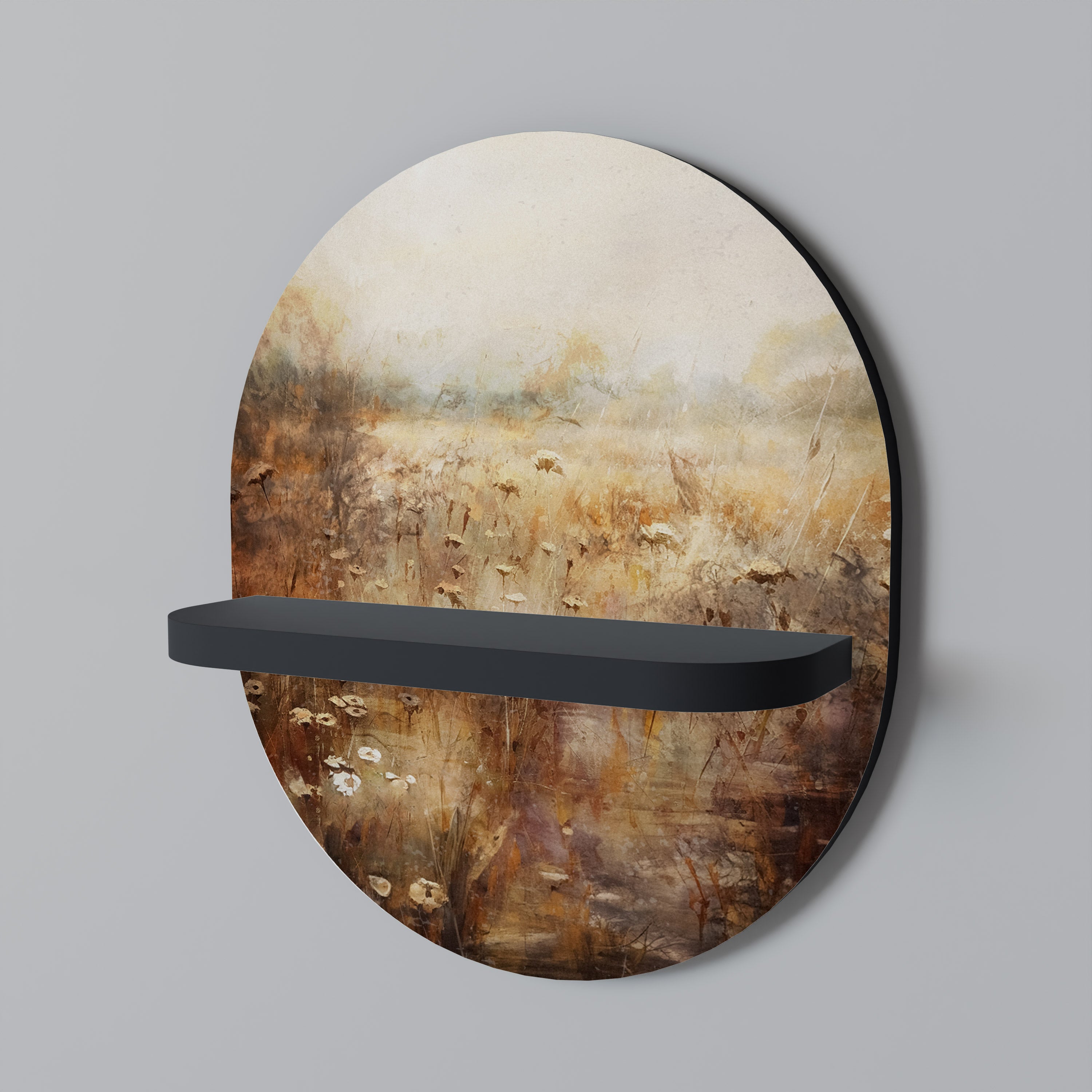 TRANQUIL FIELD Oval Art Shelf In Black Finish