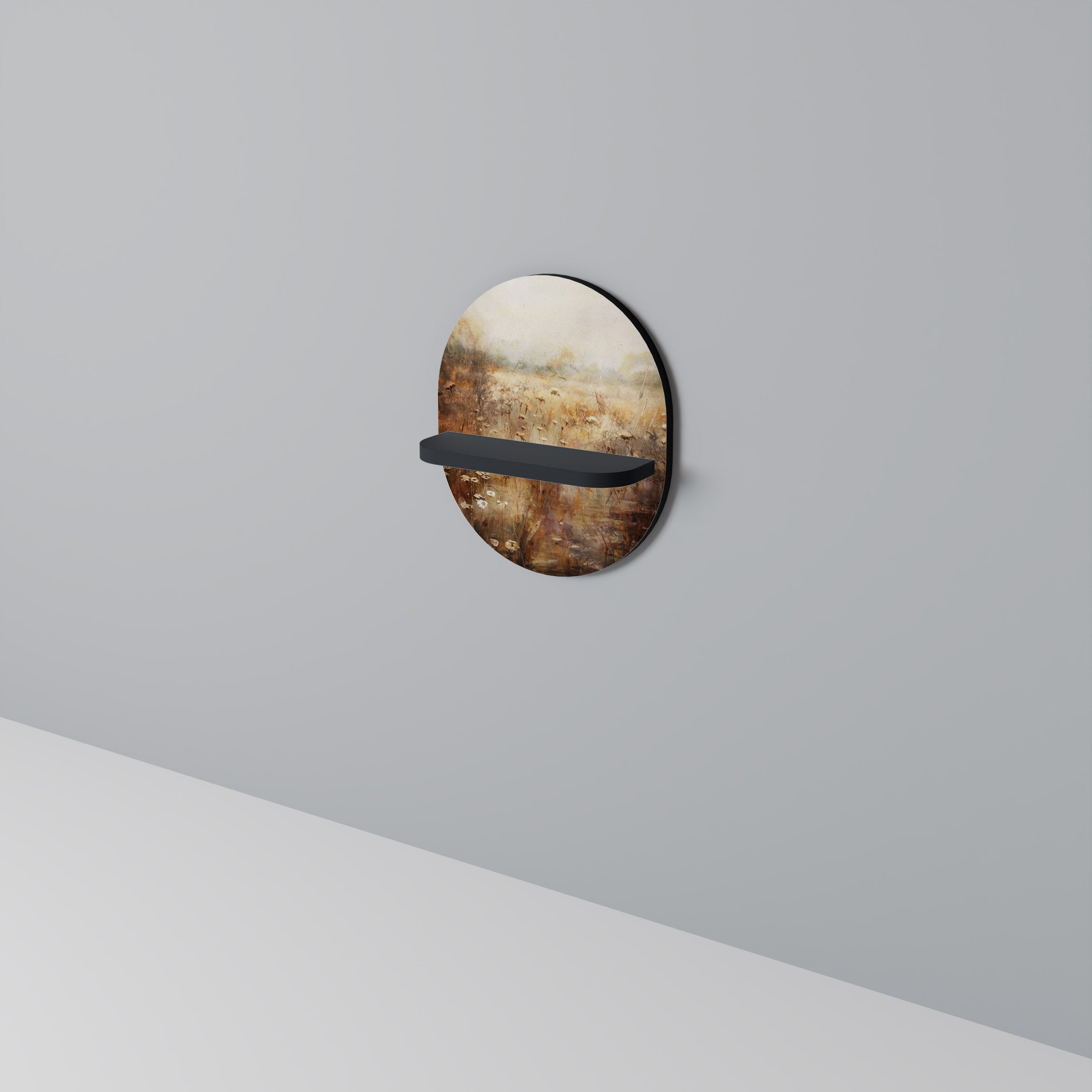 TRANQUIL FIELD Oval Art Shelf In Black Finish