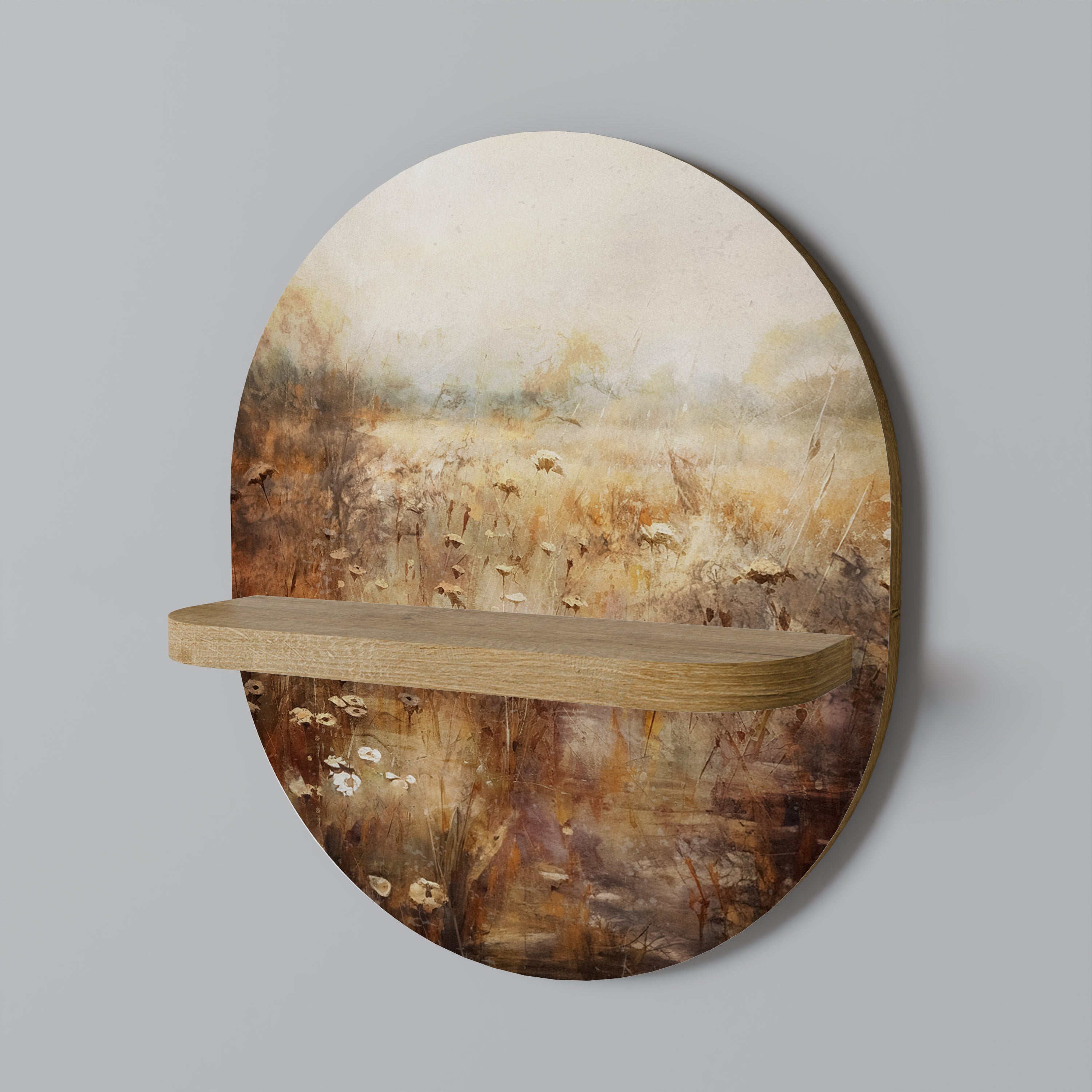 TRANQUIL FIELD Oval Art Shelf In Oak Effect